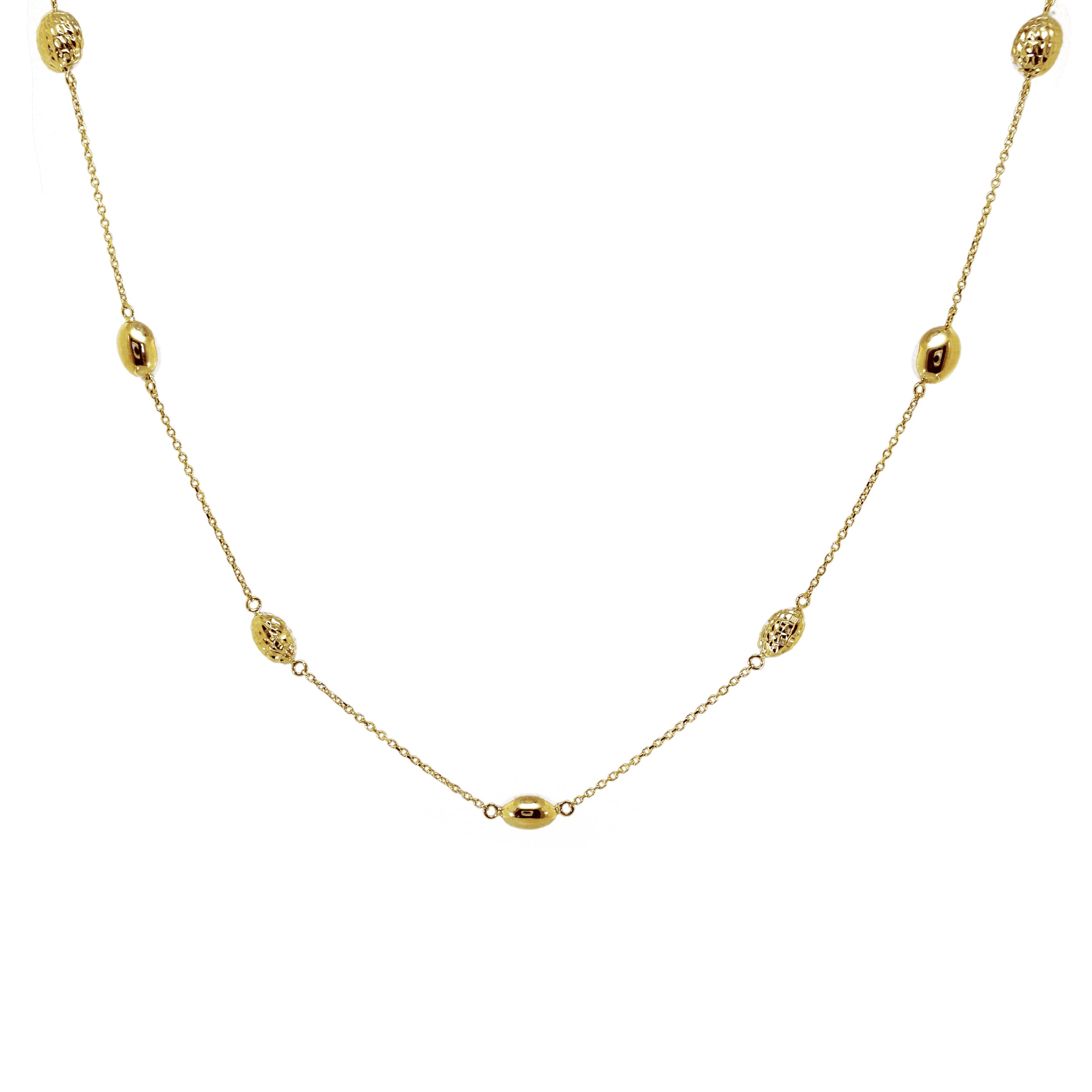Feine Goldkette mit abwechselnd glatten und strukturierten ovalen Gliedern

