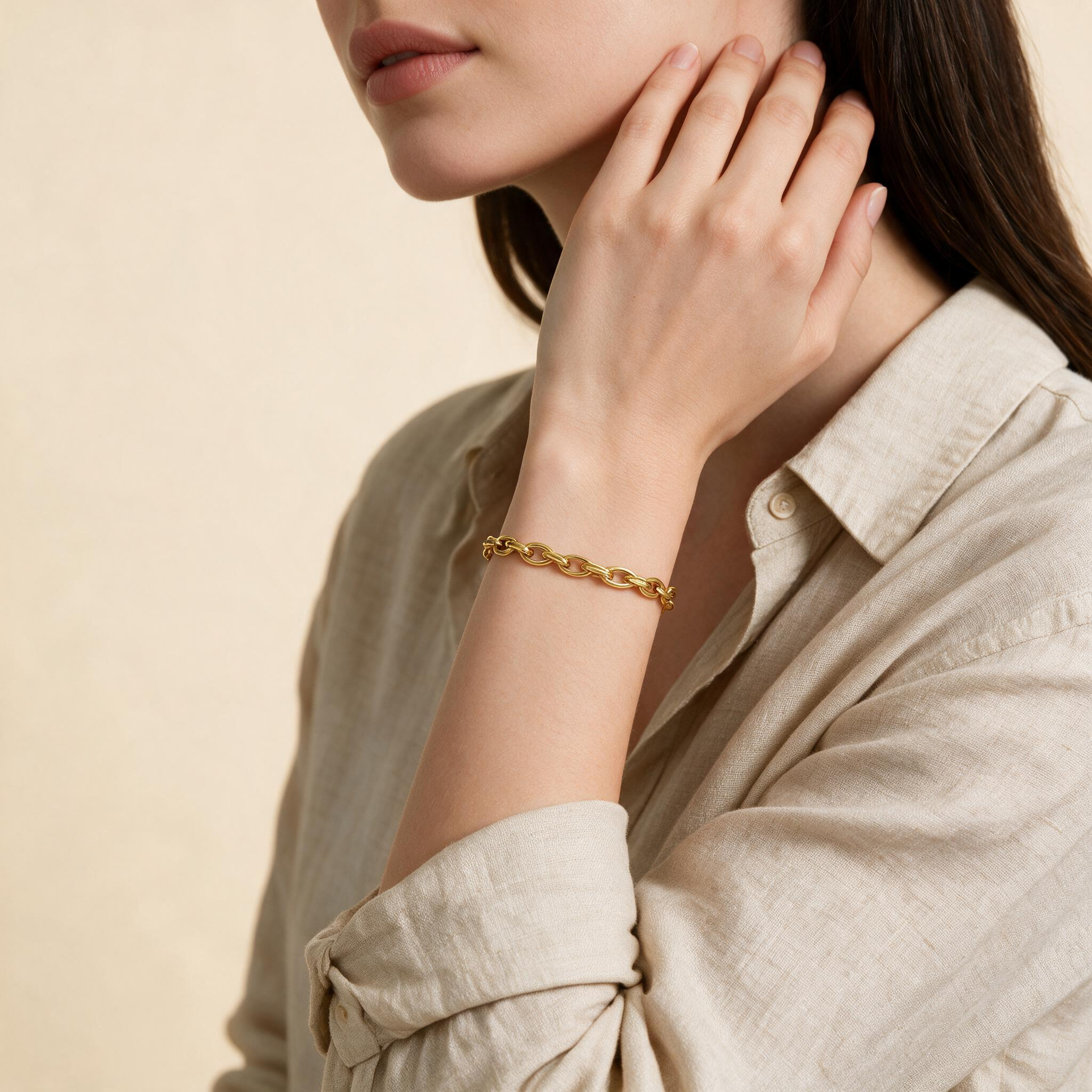 Detailopname – Armband 585 geelgoud gepolijste schakelketting hoogglans