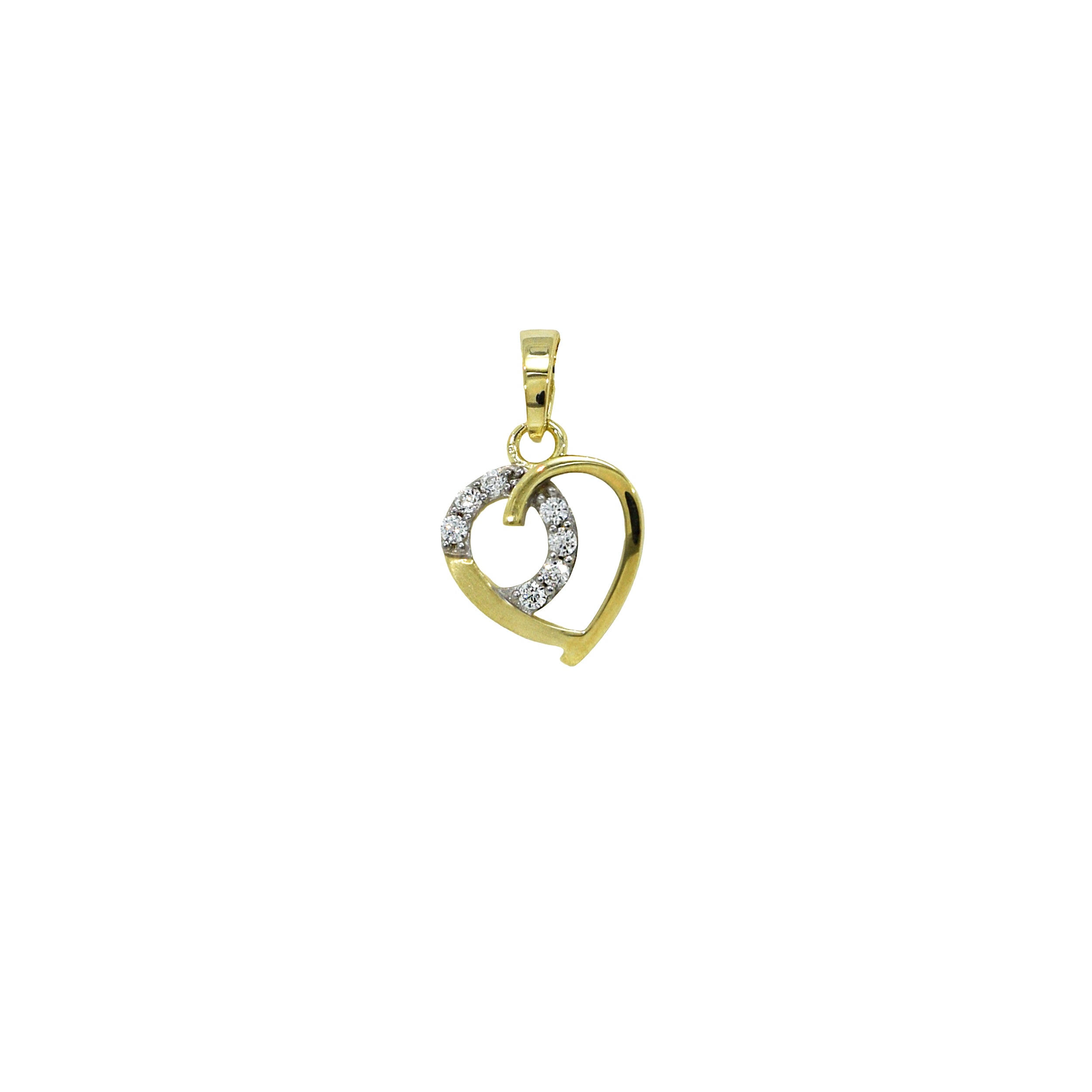 Herzanhänger in Gelbgold mit asymmetrischem Design und funkelnden Zirkonia-Steinen

