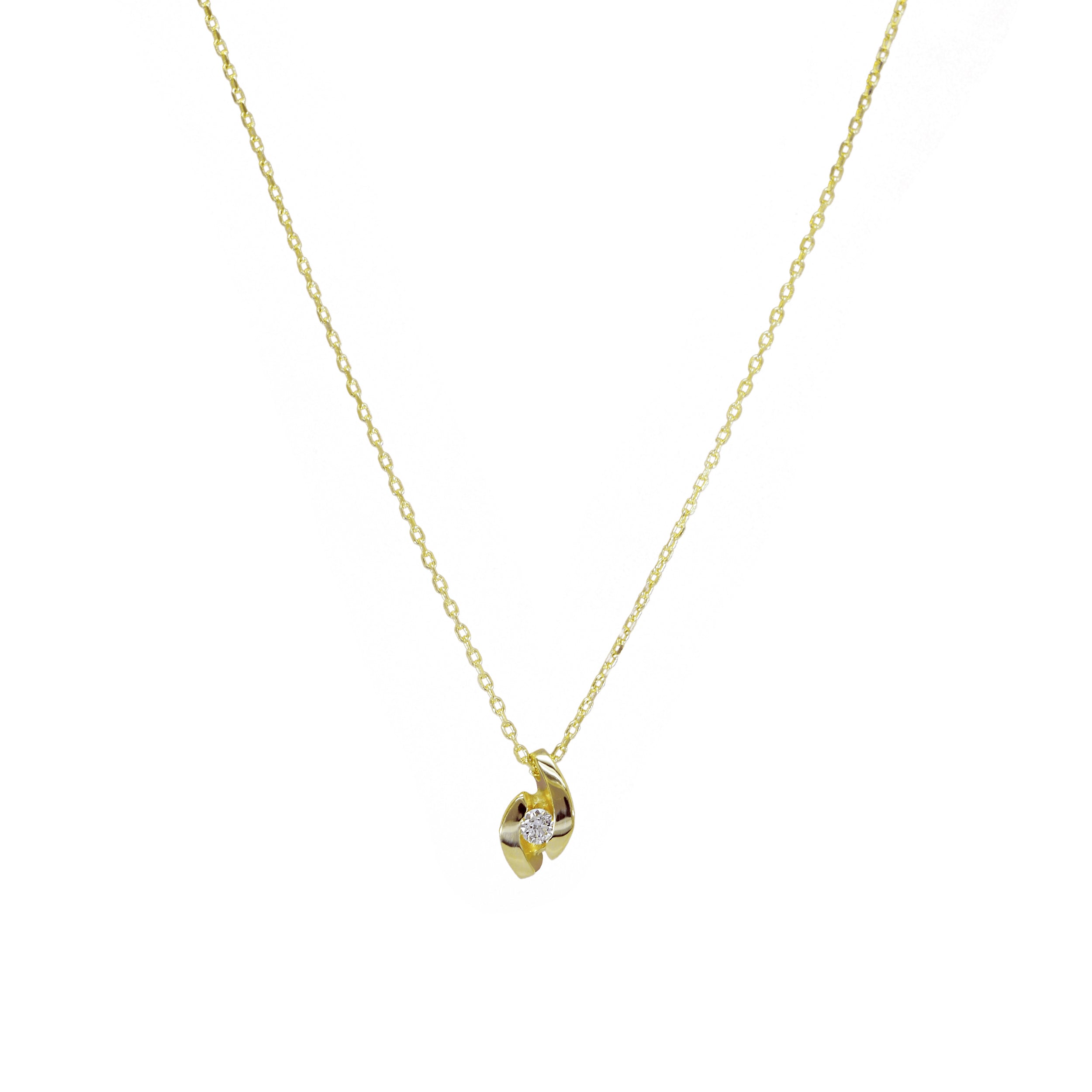 Kette mit geschwungenem Brillant-Anhänger aus 14 Karat Gold

