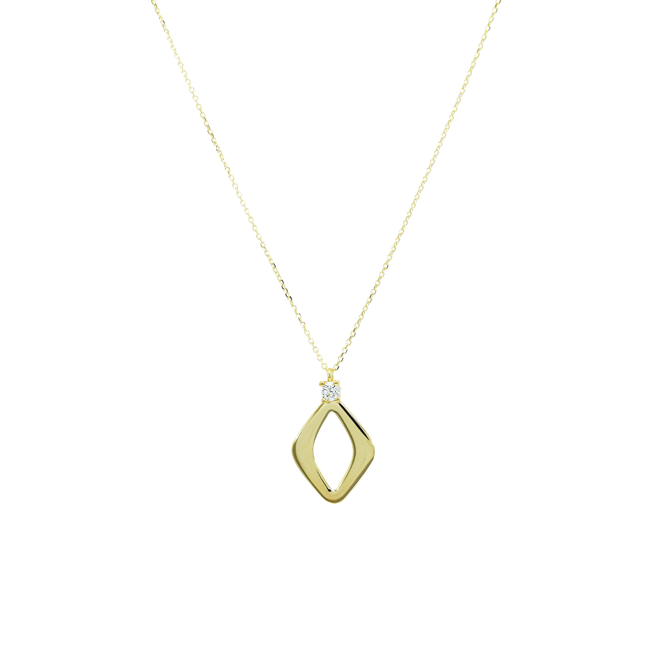Goldkette mit offenem Anhänger in Rauteform und kleinem Zirkonia oberhalb