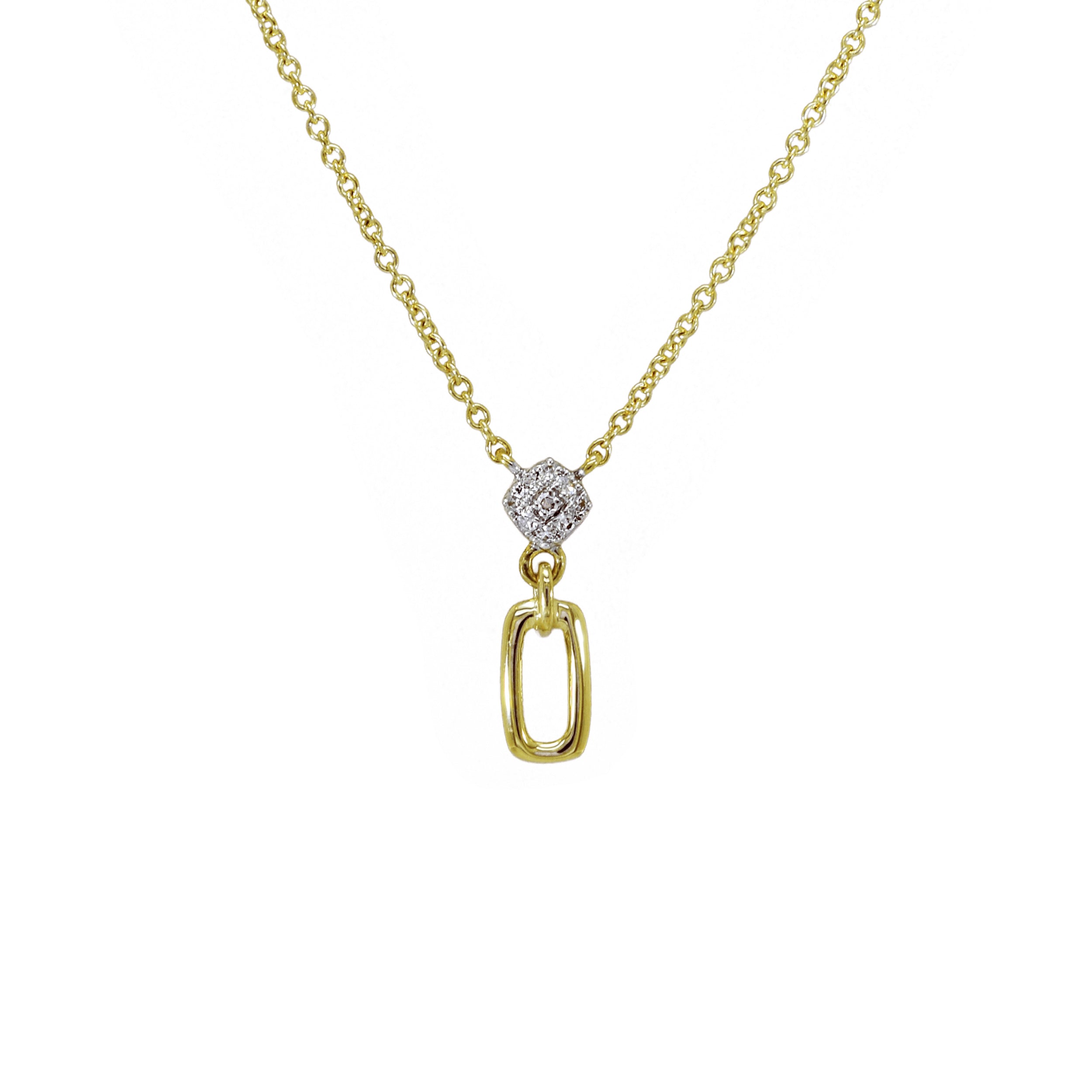 Gelbgoldkette mit diamantbesetztem Element und ovalem Anhänger

