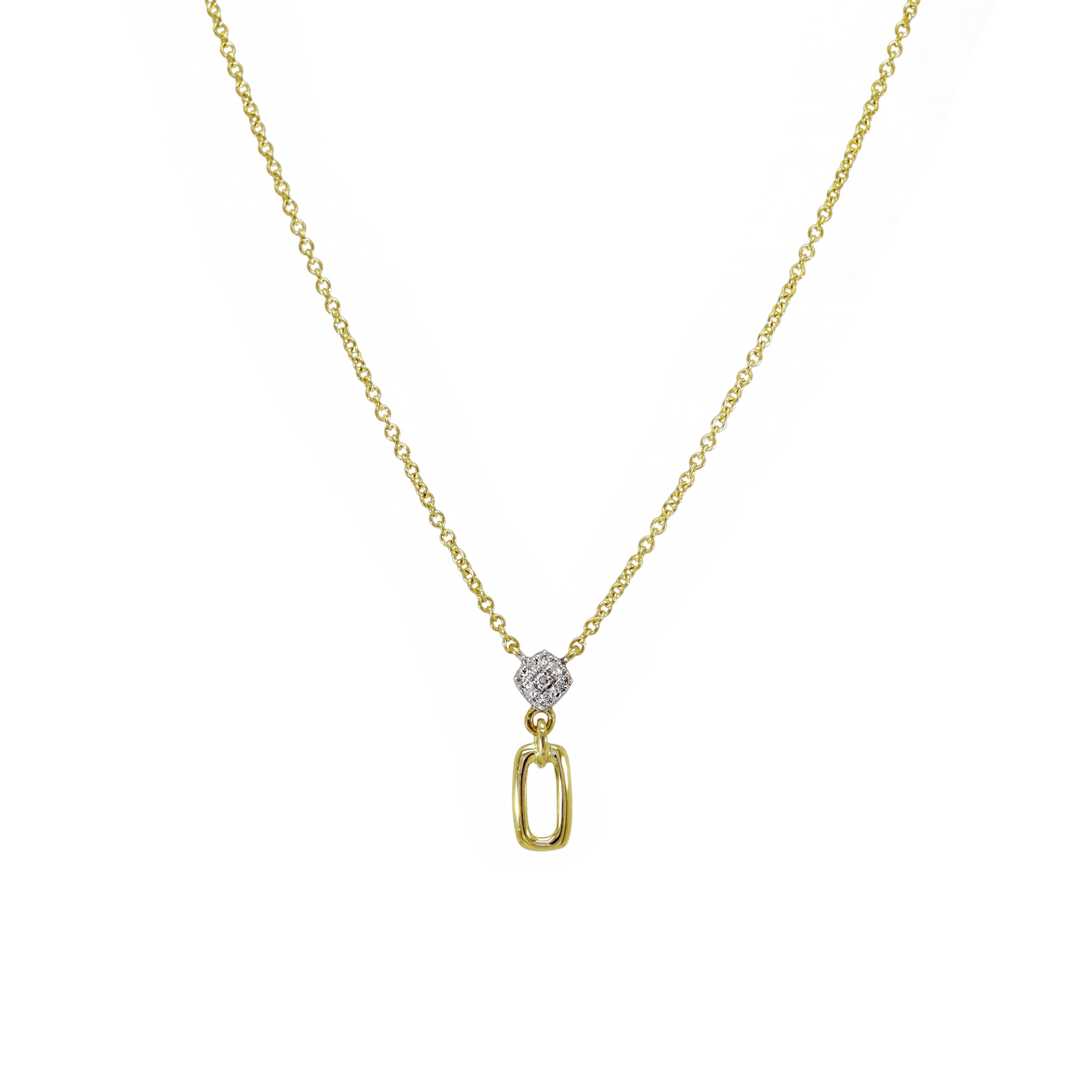 Gelbgoldkette mit diamantbesetztem Element und ovalem Anhänger

