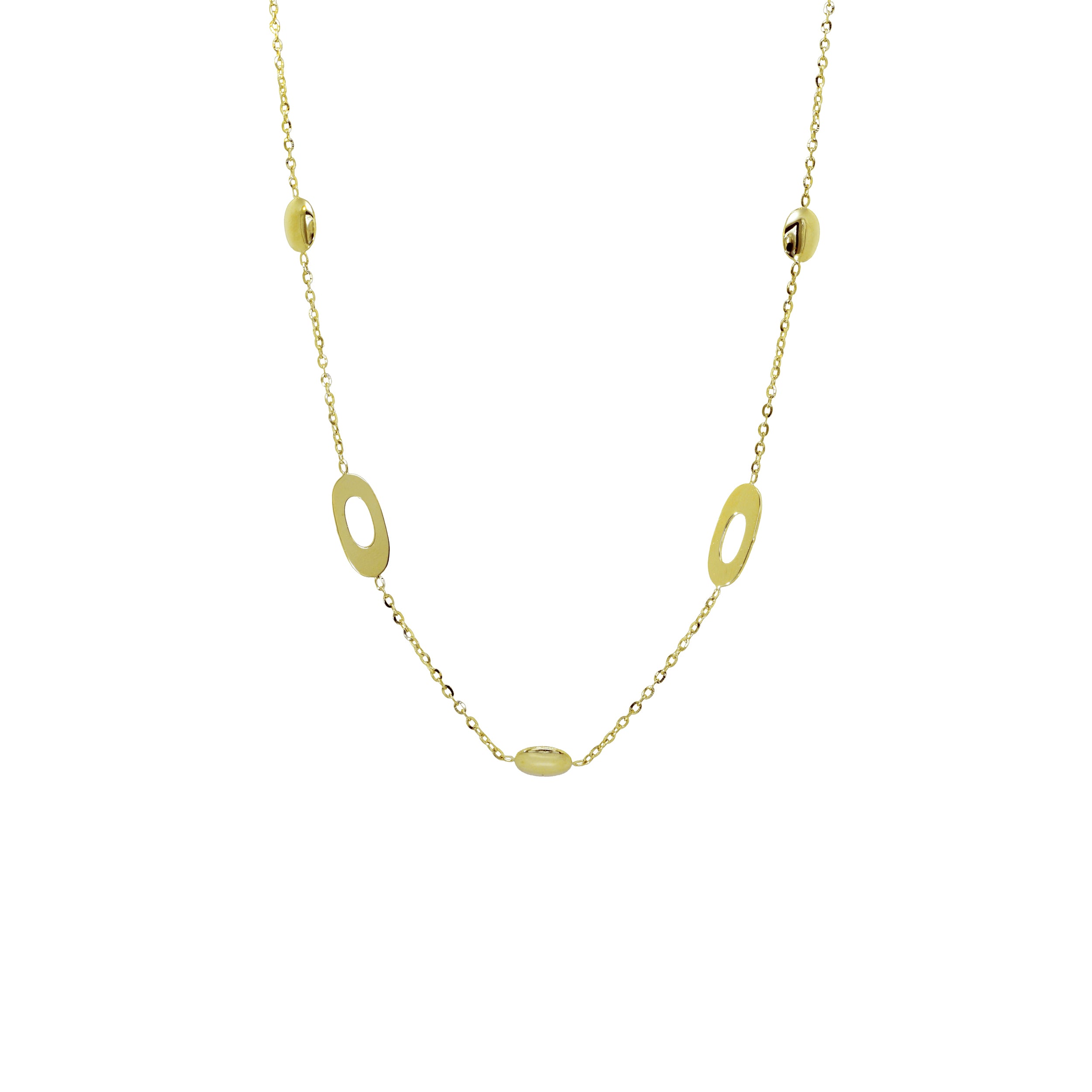 Goldkette mit ovalen Elementen und polierten Kugeln aus 14 Karat

