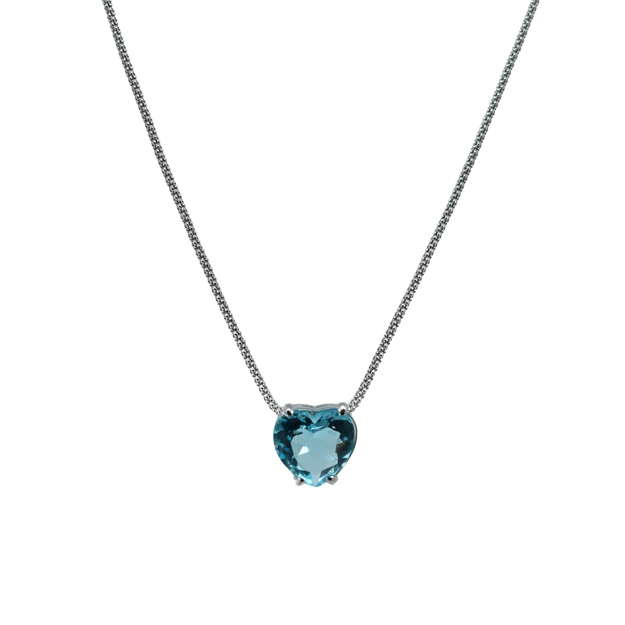 Halskette 925 Silber Blautopas Herz Krappenfassung – Splendido – product photo