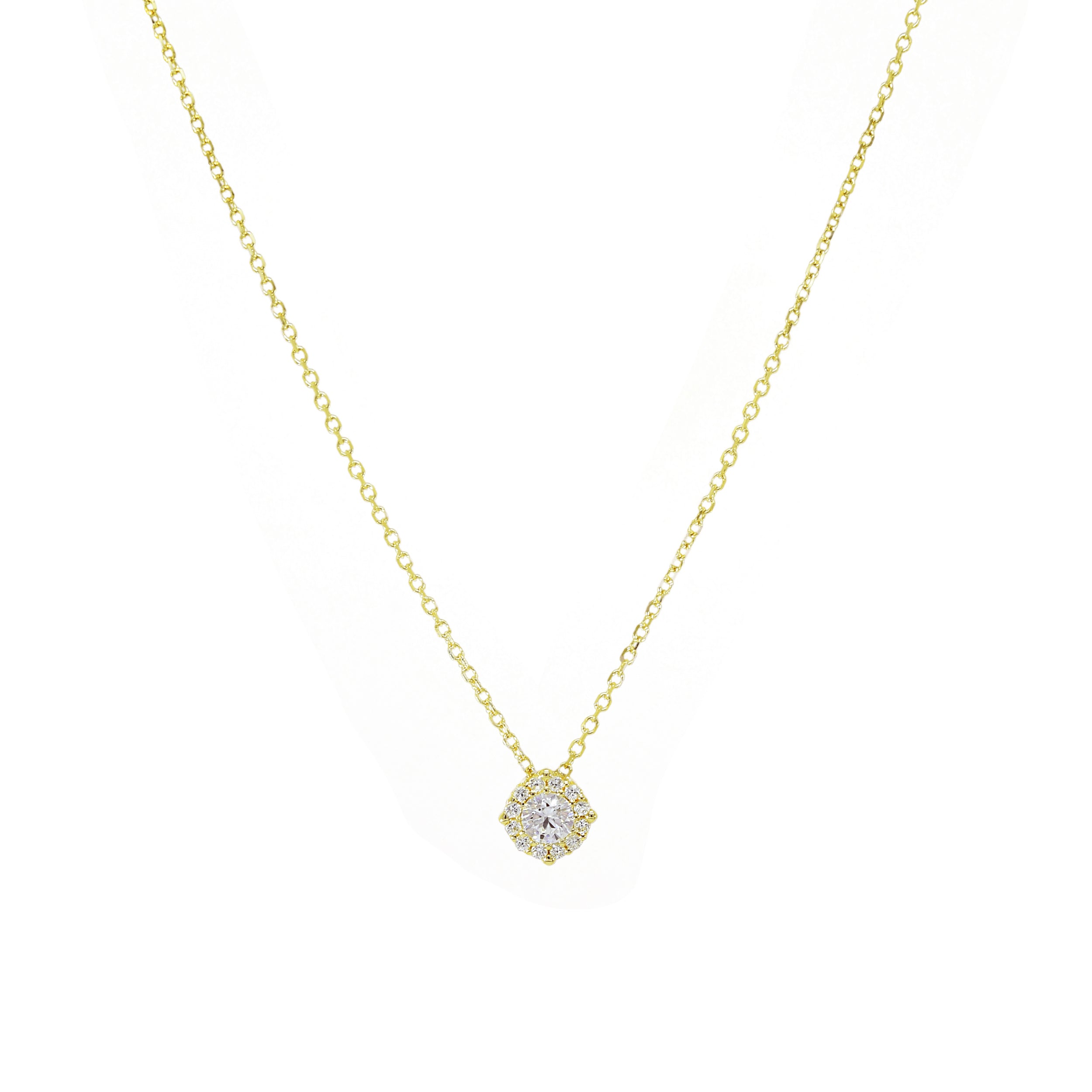 Kette mit rundem Zirkonia-Anhänger aus 14 Karat Gelbgold


