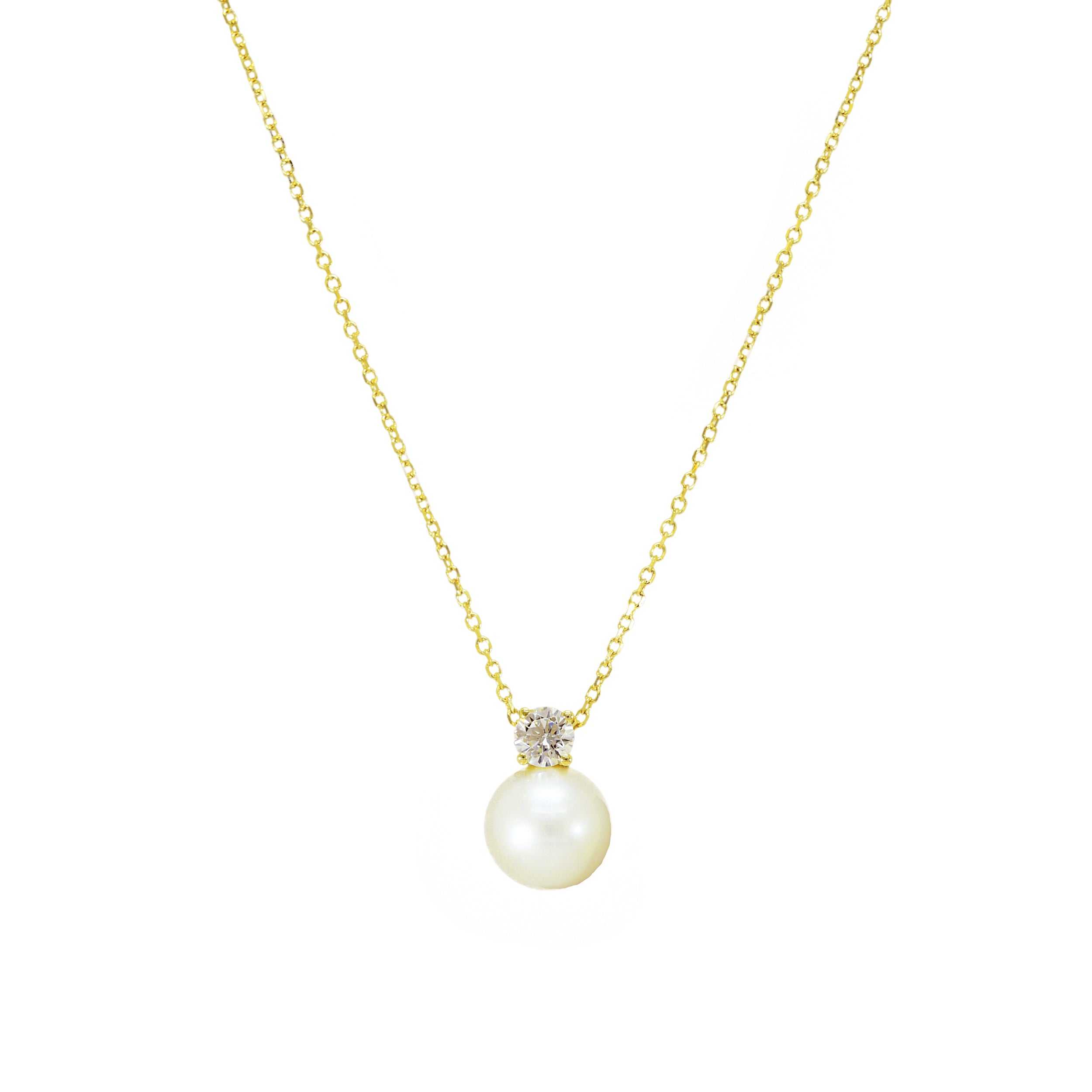 Kette mit runder Perle und Zirkonia-Anhänger aus 14 Karat Gold