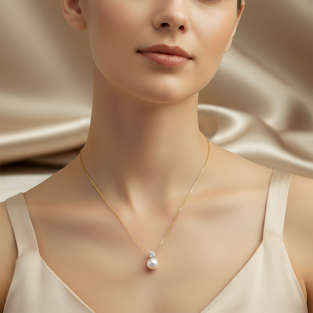 14K gold chain with zirconia and pearl
