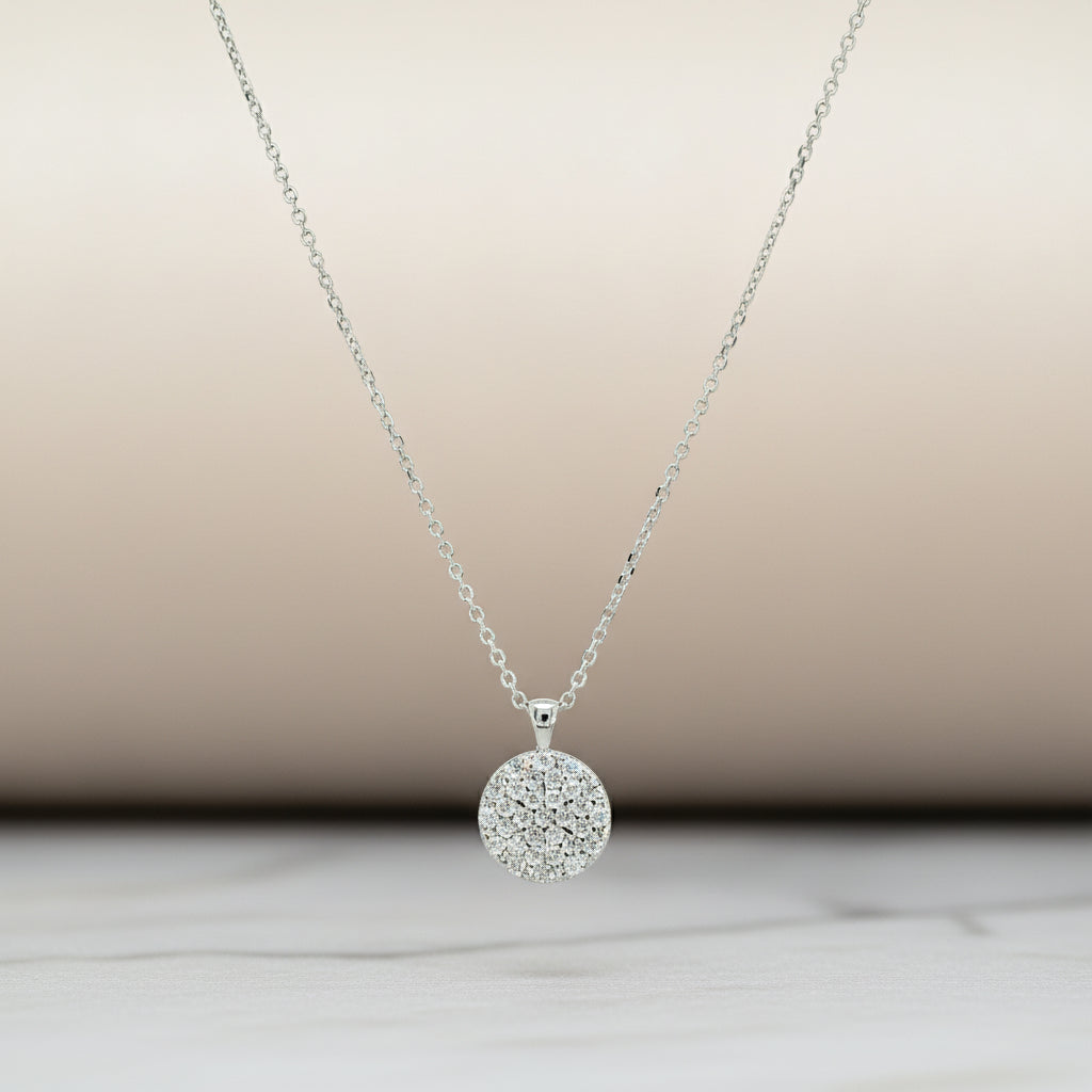 Kette mit rundem Zirkonia-Anhänger aus 14 Karat Weißgold

