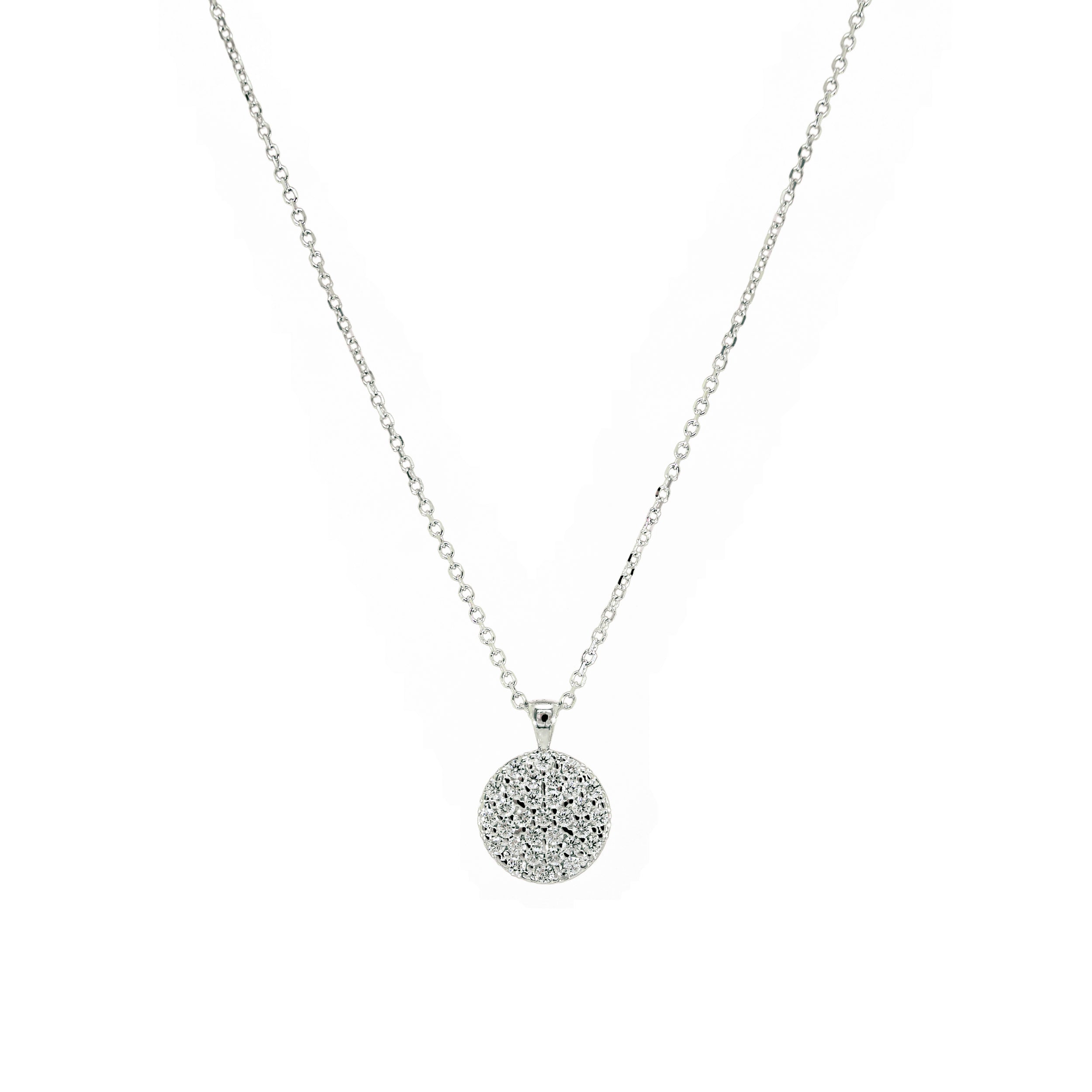 Kette mit rundem Zirkonia-Anhänger aus 14 Karat Weißgold

