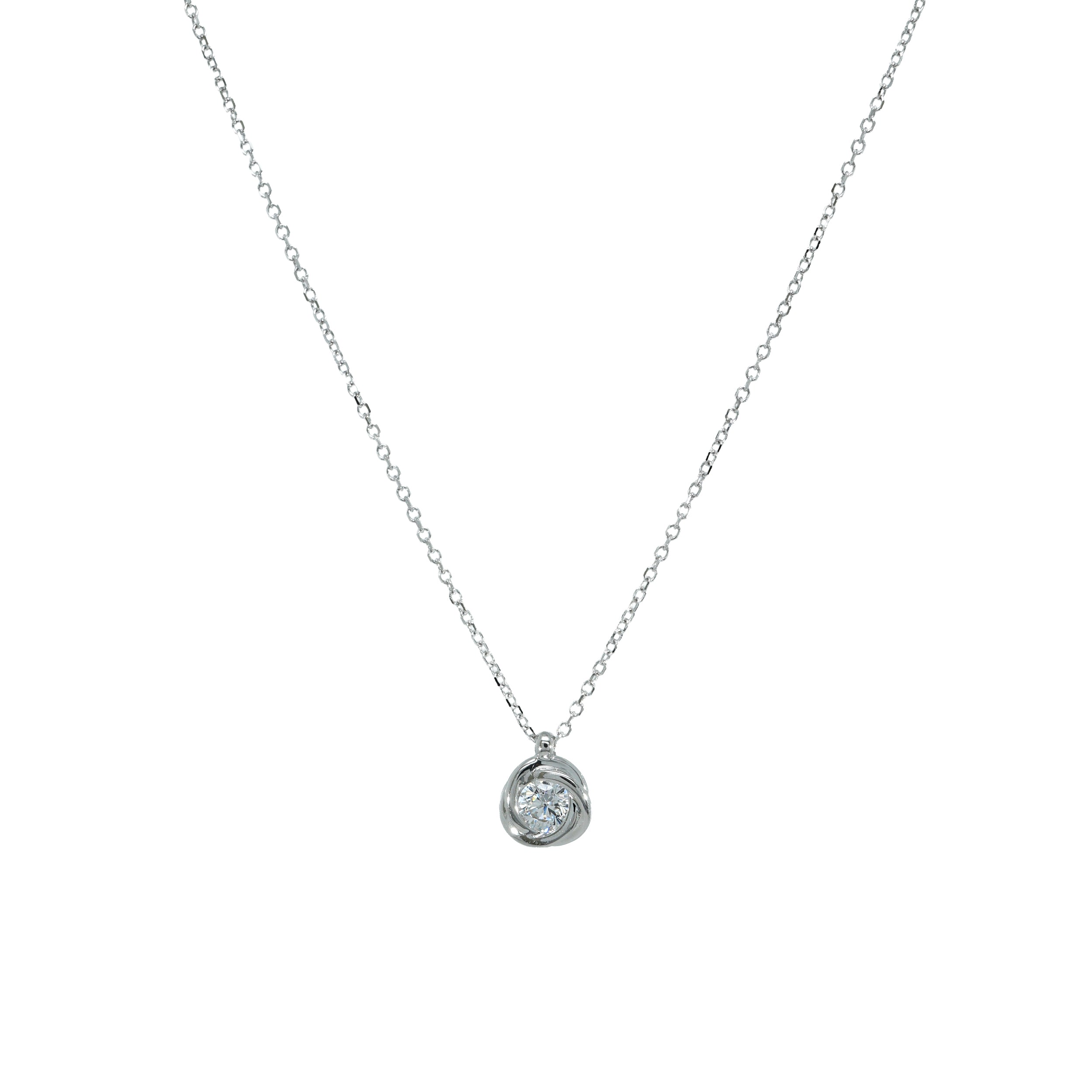 Weißgoldkette mit rundem Zirkonia in geschwungener Fassung