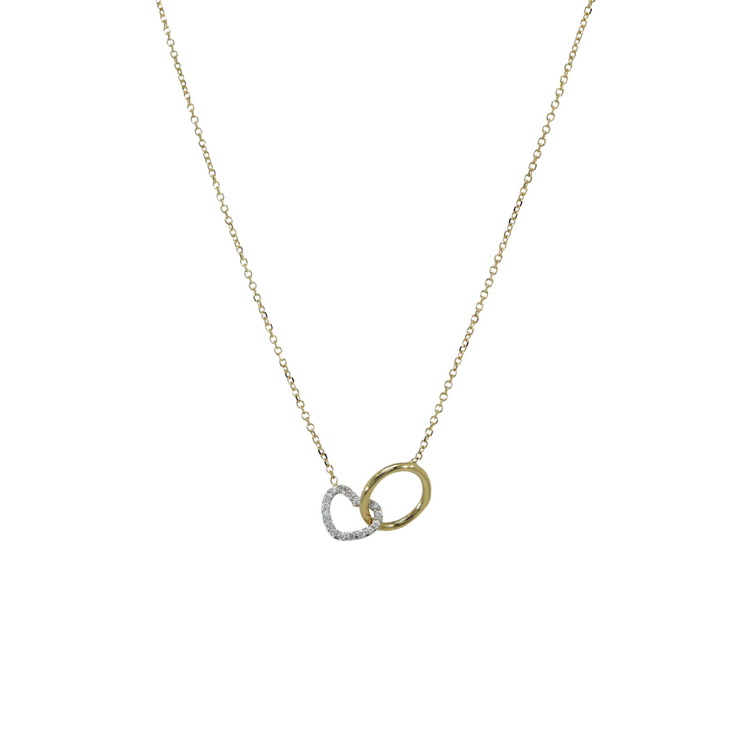 Goldkette mit Herzanhänger aus Zirkonia und poliertem Kreis