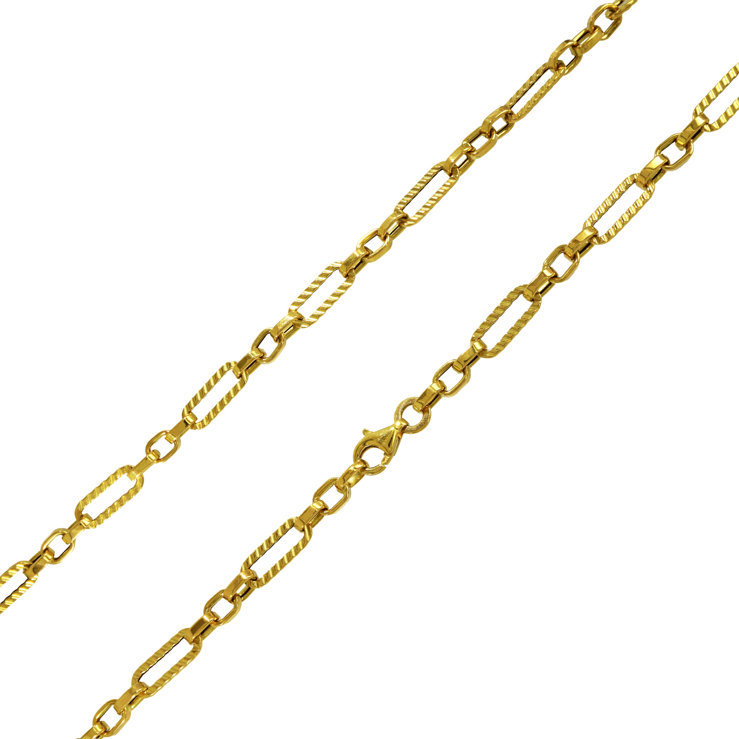 Detailansicht der Kette K96 aus Gelbgold, die diagonale Musterung und der Verschluss sind deutlich zu erkennen.