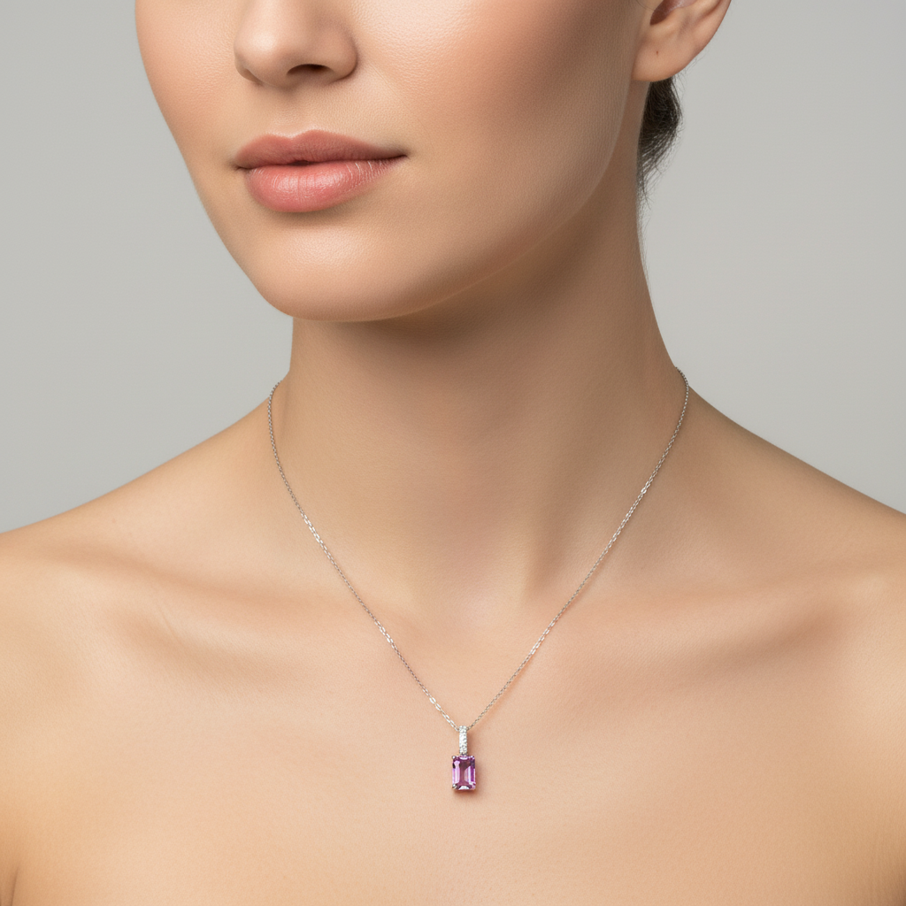 Catena in oro 14kt con zaffiro rosa e diamante