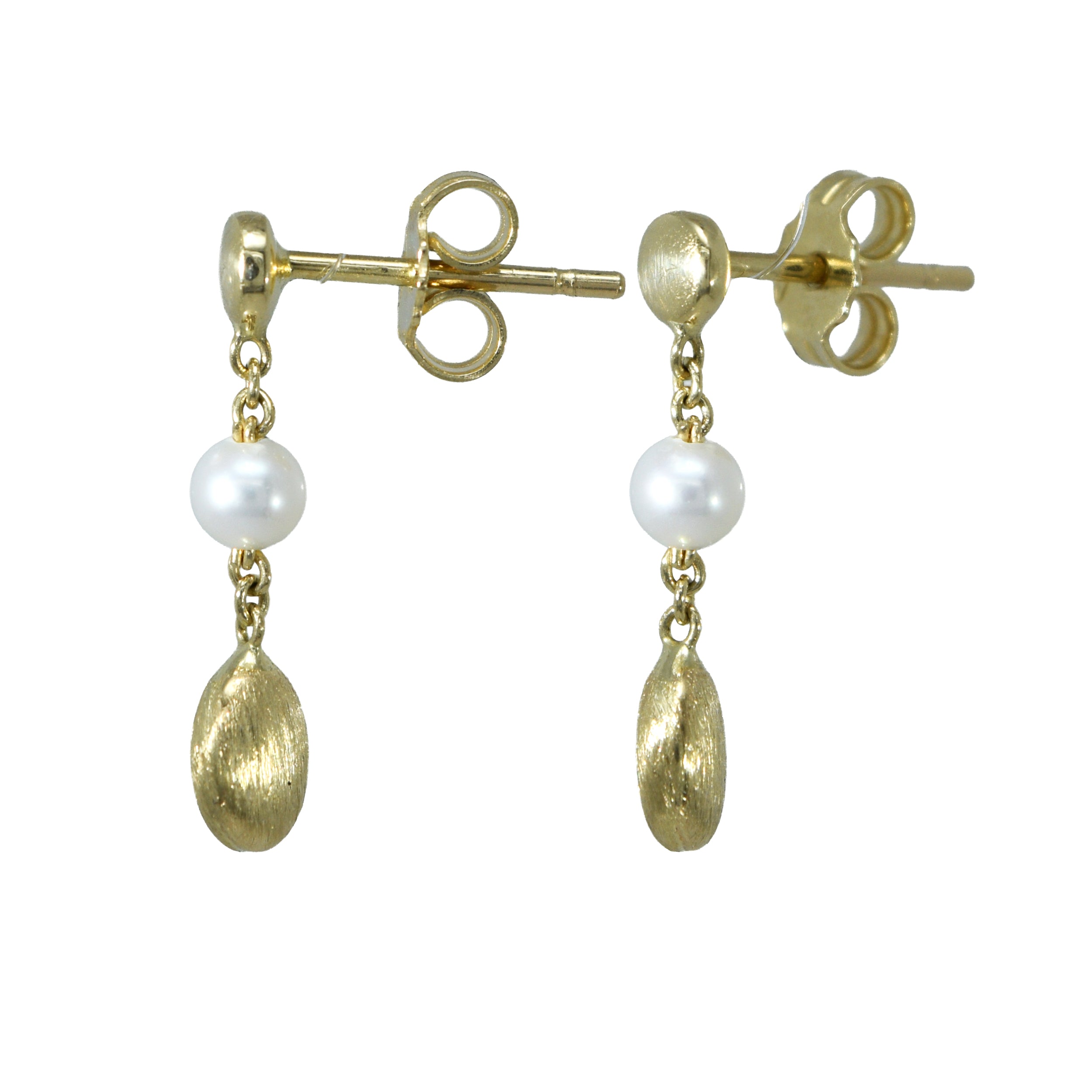 Goldohrringe mit Perle und mattiertem Tropfenelement