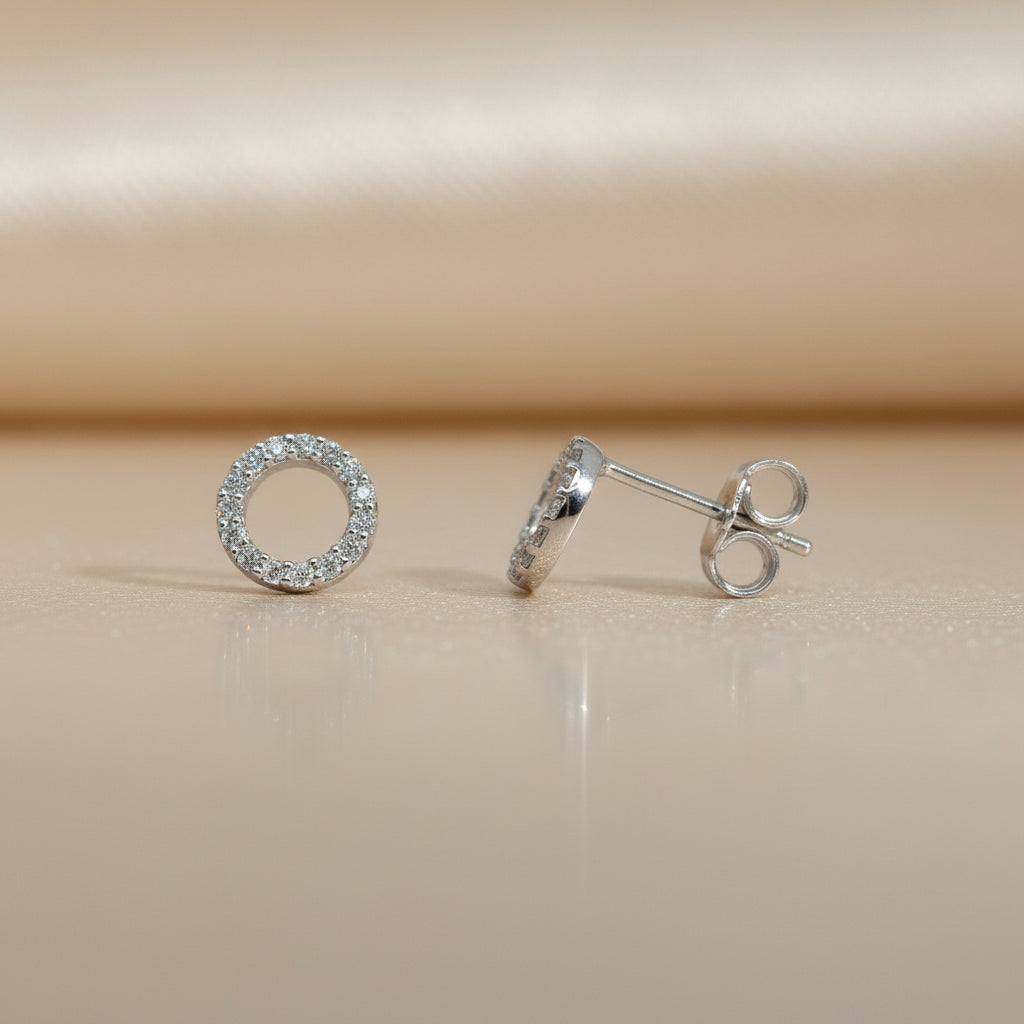 Goldohrringe in Kreisform mit Zirkonia, Weißgold