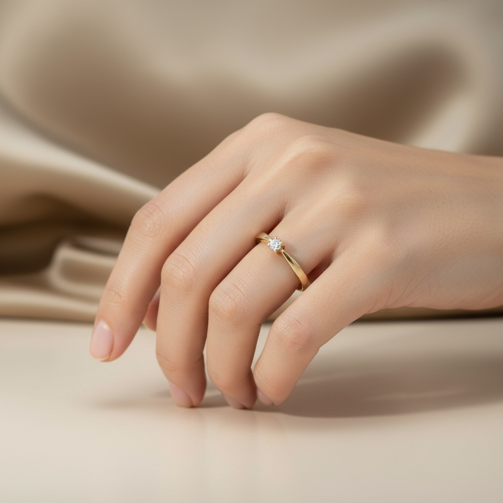 Catena in oro 14 kt con diamante taglio brillante da 0,05 ct.