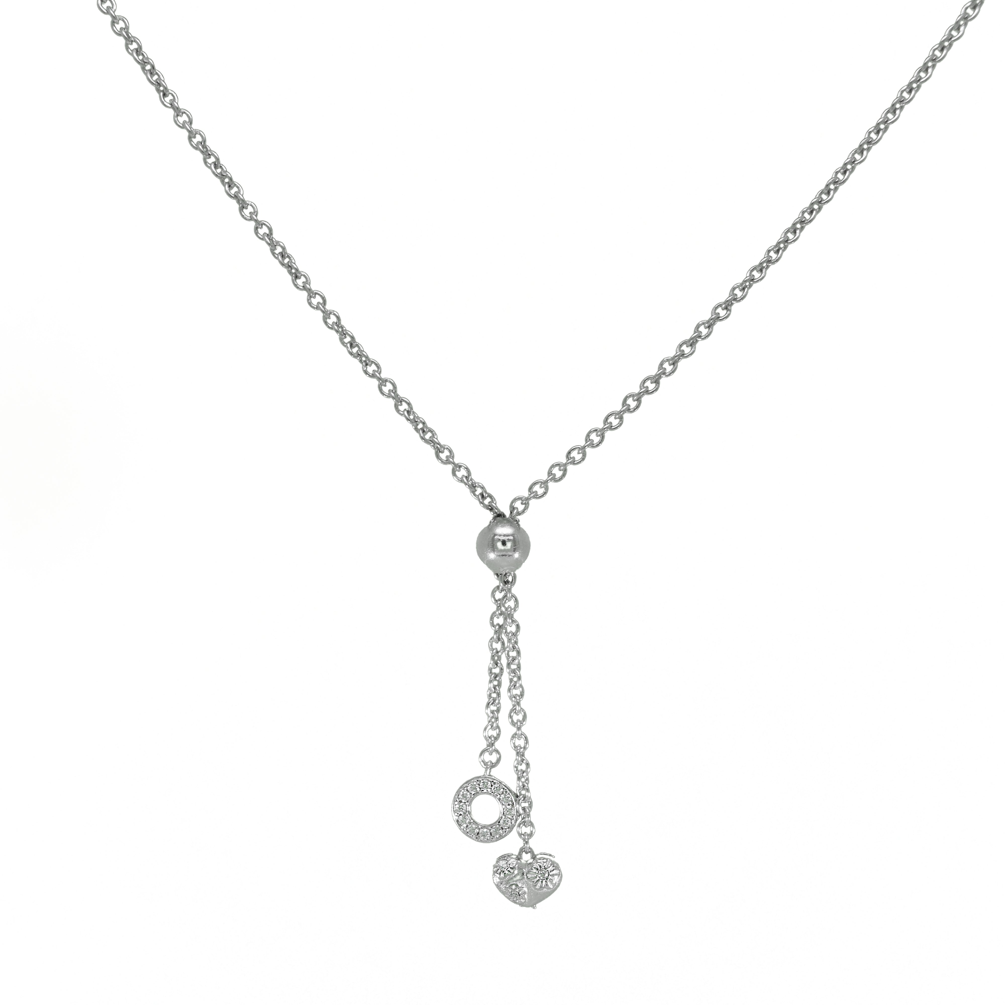 Silberkette mit Zirkonia-Anhängern in Herz- und Kreisform

