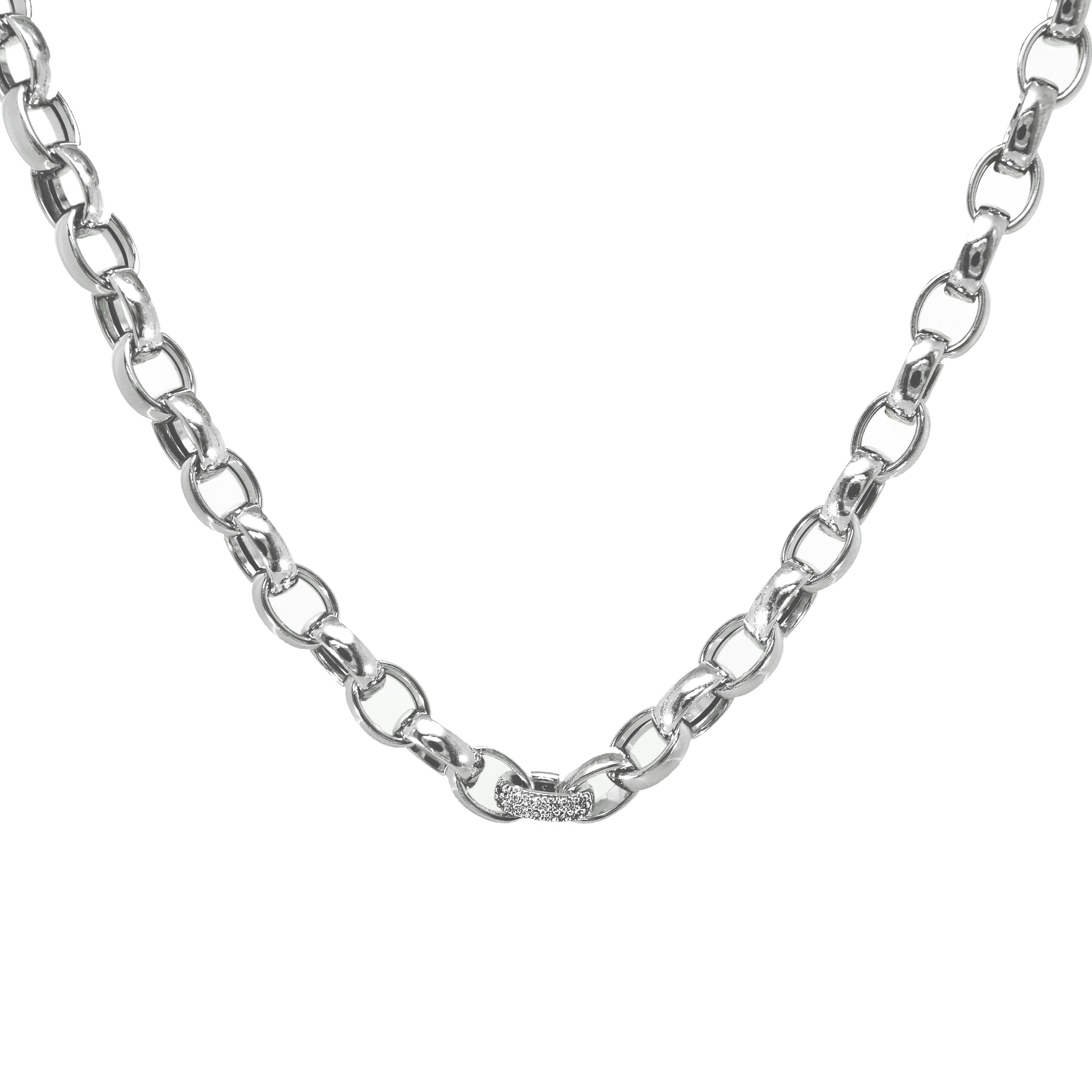 Silberne Gliederkette mit einzelnen Zirkonia-verzierten Kettengliedern

