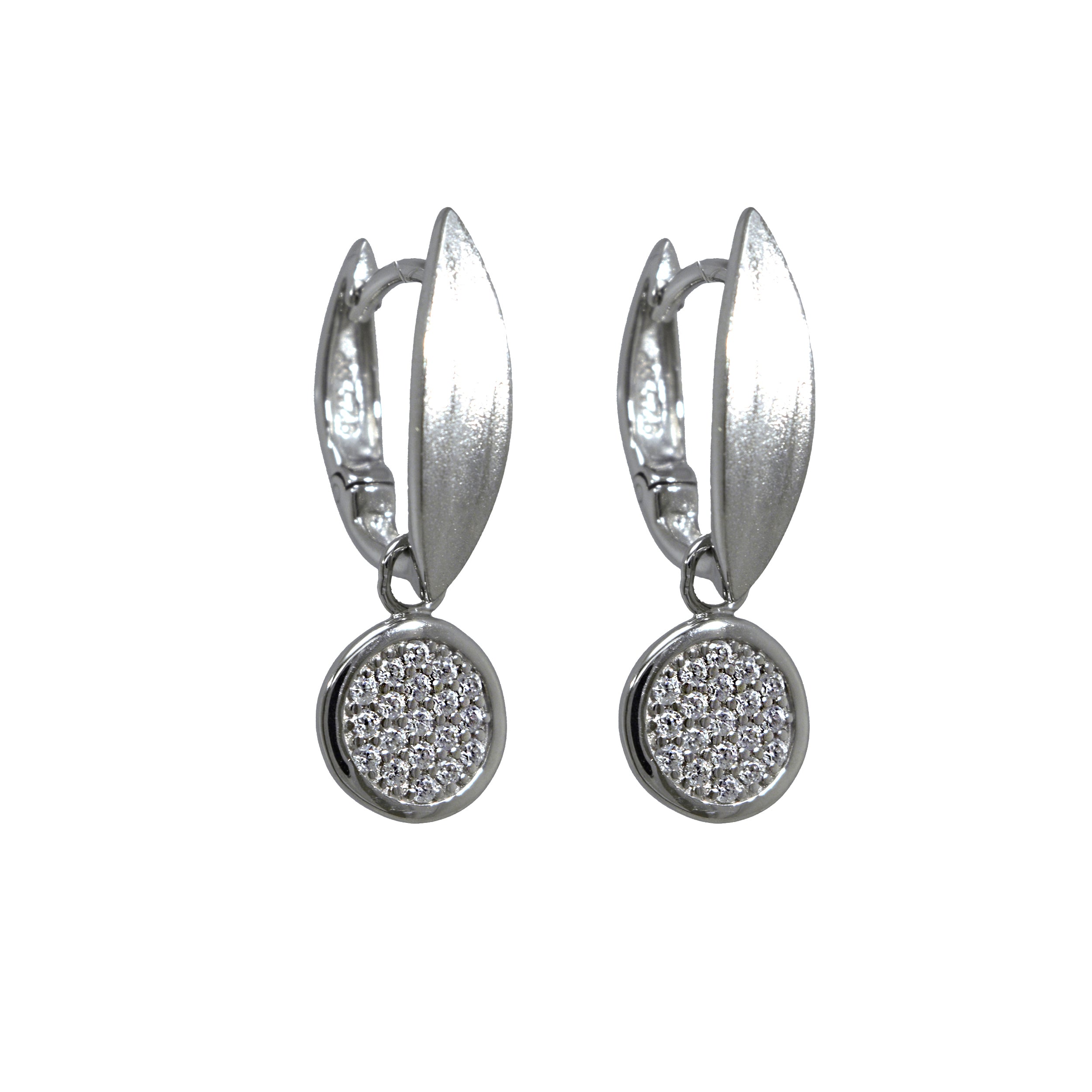 Ohrstecker aus Silber mit glänzendem Zirkonia-Kreis und matter Blattform