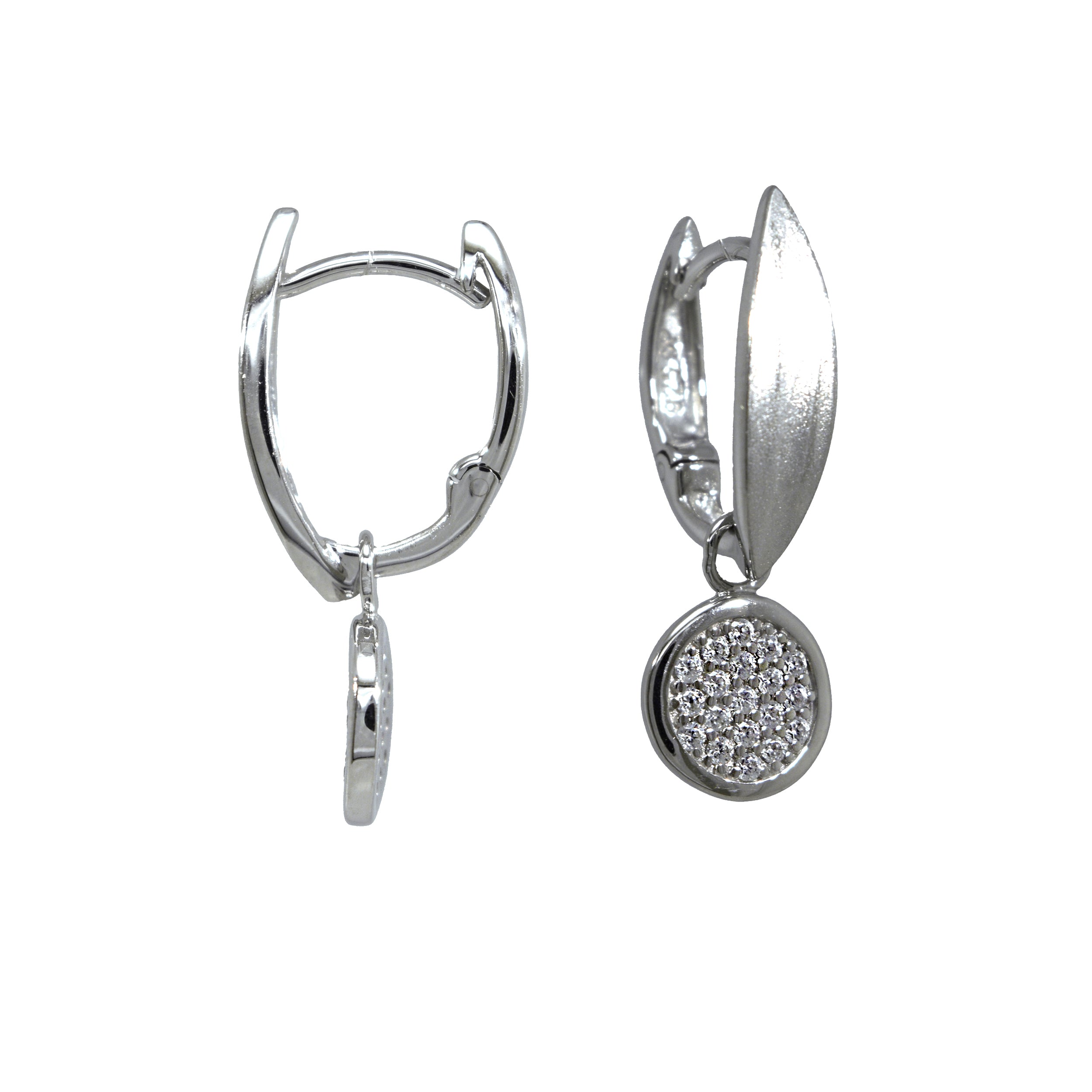 Ohrstecker aus Silber mit glänzendem Zirkonia-Kreis und matter Blattform