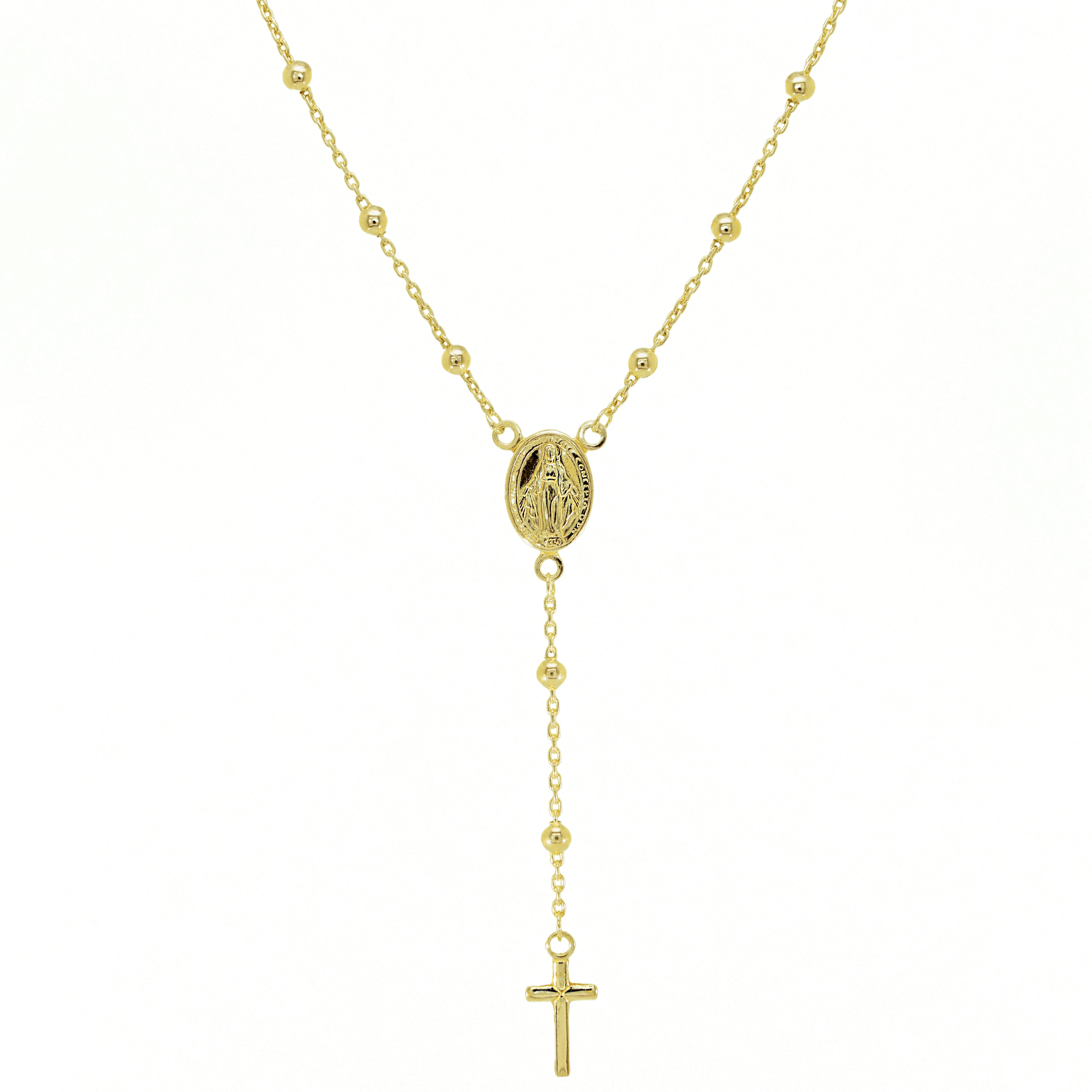 Vergoldete Rosenkranzkette mit Medaillon und Kreuzanhänger

