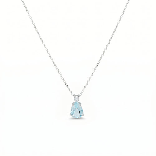 Halskette 585 Weißgold Aquamarin Brillant Tropfen | Splendido Schmuck