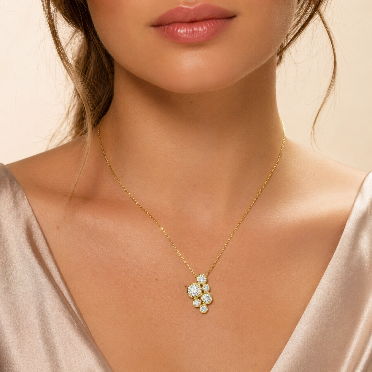 Collier 585 Gelbgold Brillanten Cluster Zargen | Splendido Schmuck