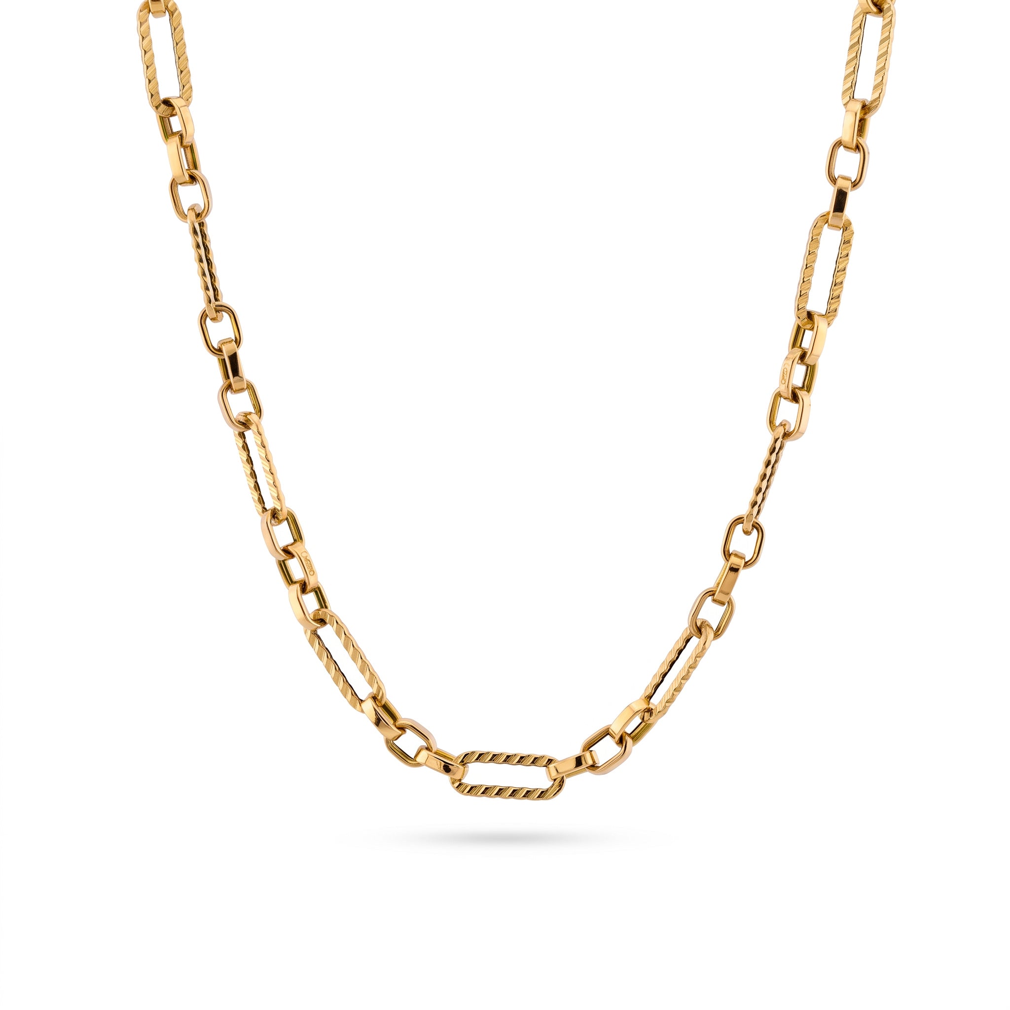 Collar de oro amarillo de 585 de eslabones fantasía con acabado diamantado | Splendido Jewelry