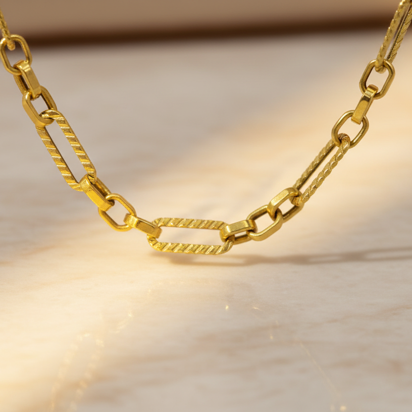 Halskette 585 Gelbgold Fantasiekette Diamantiert – Splendido – om de hals gedragen