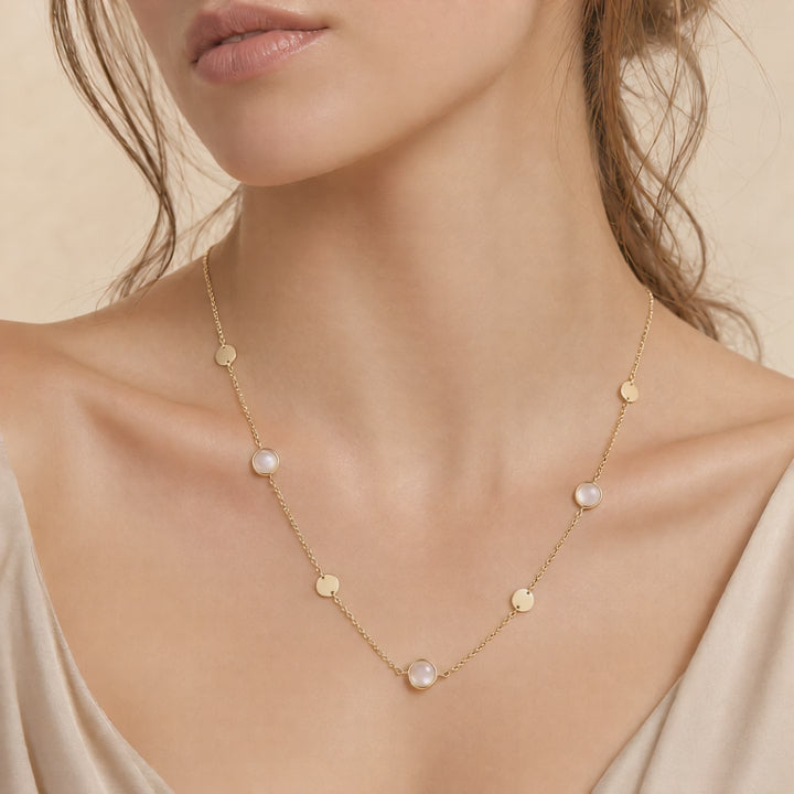 Collier 585 Gelbgold Pfirsich-Mondstein Cabochon – Splendido – Produktvideo