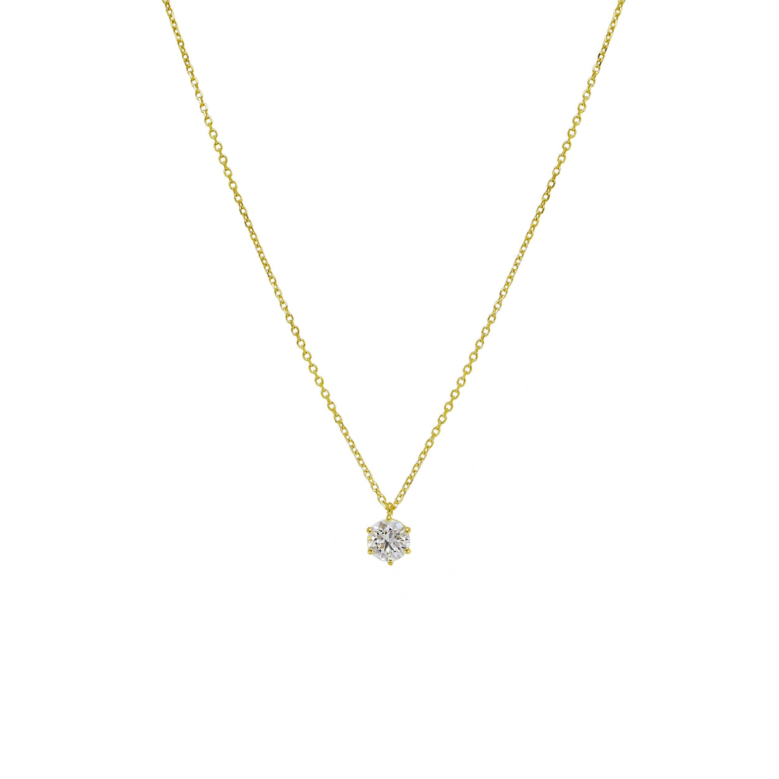Goldkette Gelbgold mit einzelnem Zirkonia-Stein in klassischer 6er-Krappenfassung – Solitär-Design