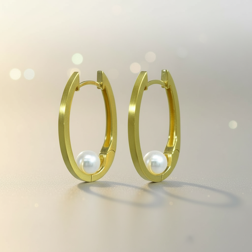 Schlanke goldfarbene Hoop-Creolen Splendido CRSU23 mit innenliegender runder Perle.