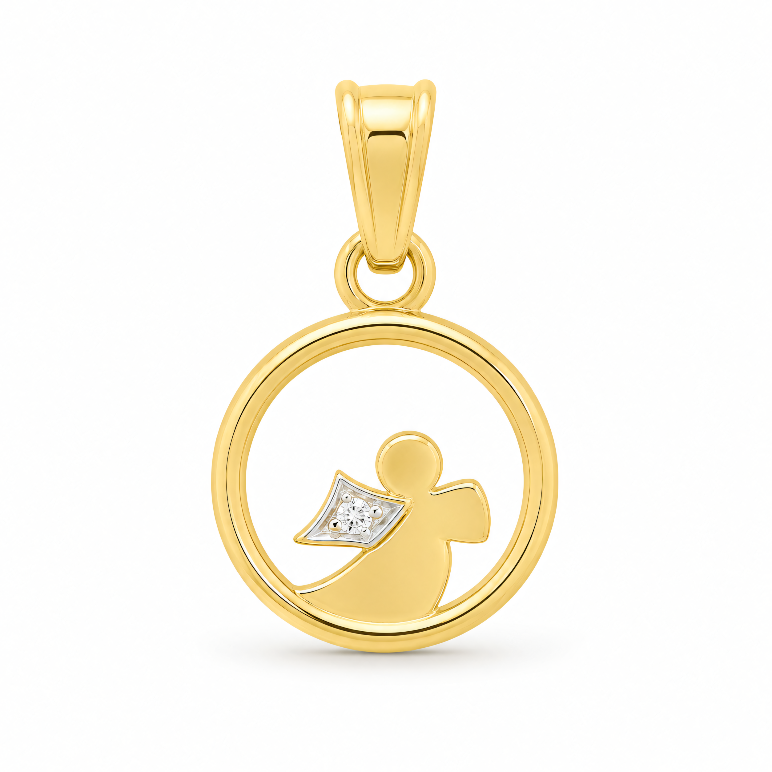 Anhänger aus 585er Gelbgold mit Zirkonia in Pavéfassung – Kreis mit Engel und | Splendido Schmuck