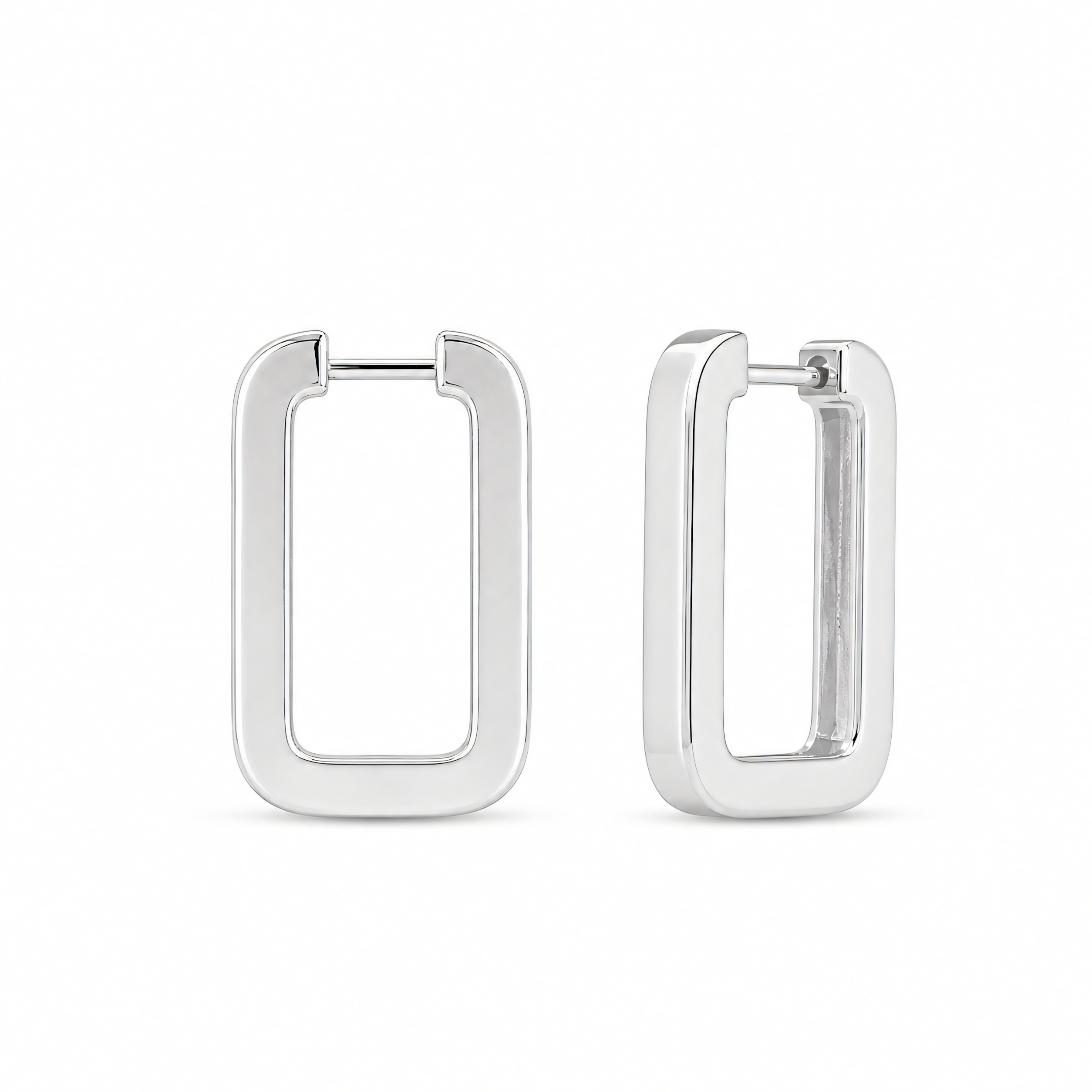 Primer plano – Aros de plata 925 tipo huggie, rectangulares