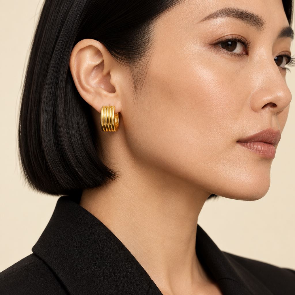 925 silver gold-plated layered hoop earrings