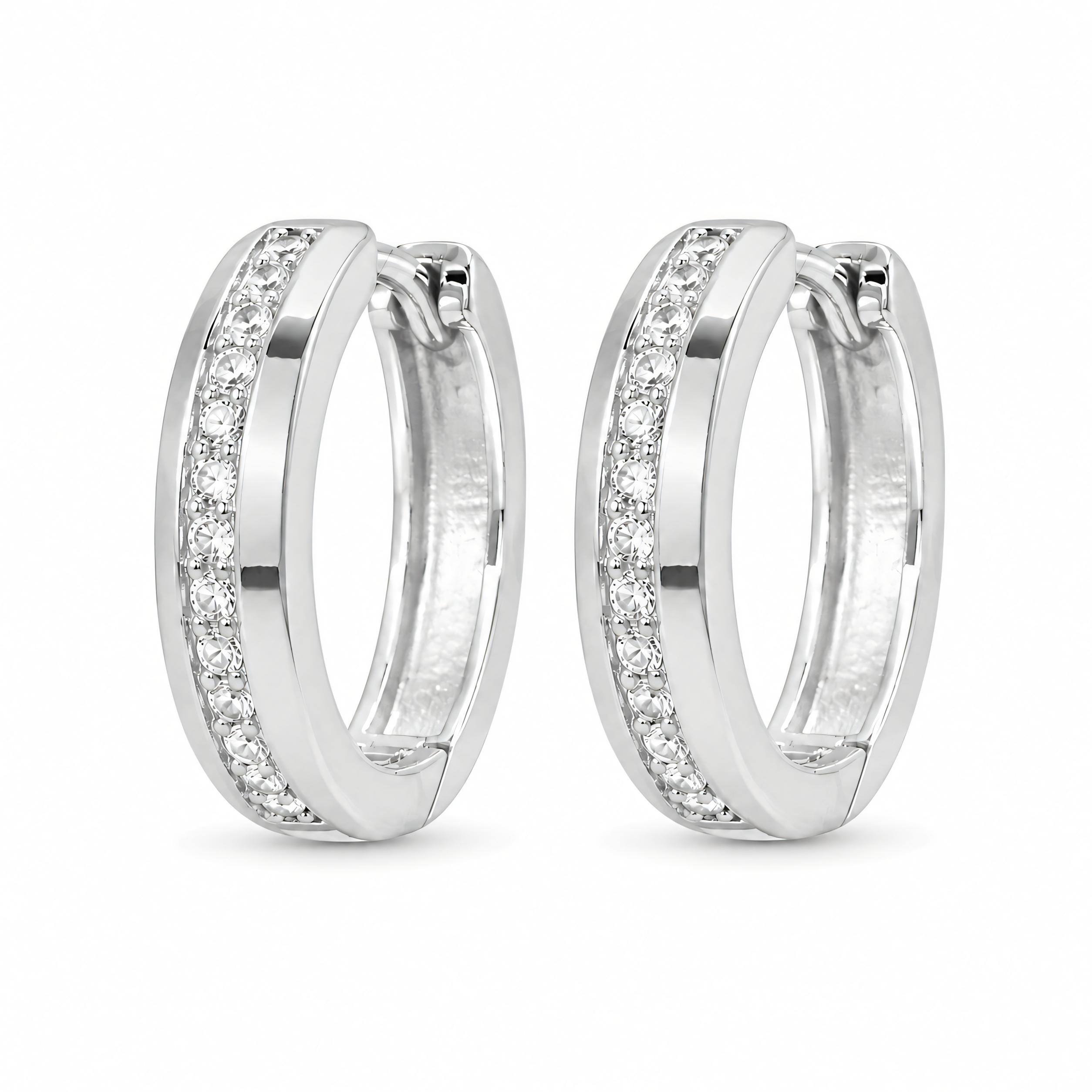 925 silver rhodium-plated hoop earrings with cubic zirconia center row | Splendido Jewelry