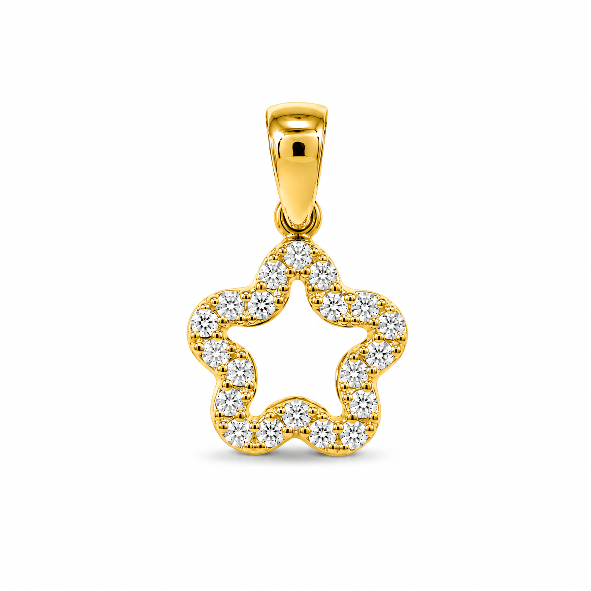 Anhänger aus 585er Gelbgold mit Zirkonia in Krappenfassung – Stern Wellenform | Splendido Schmuck