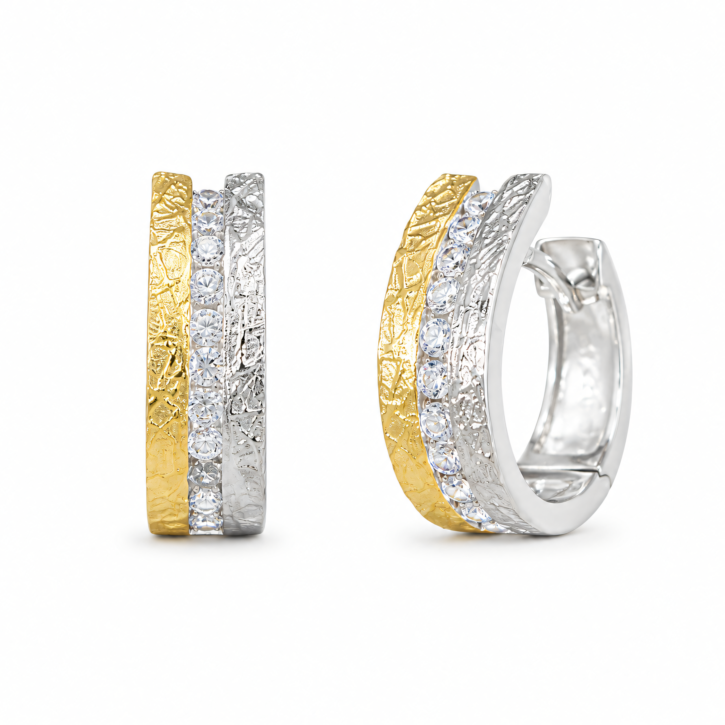 925 silver two-tone cubic zirconia hoop earrings | Splendido Jewelry