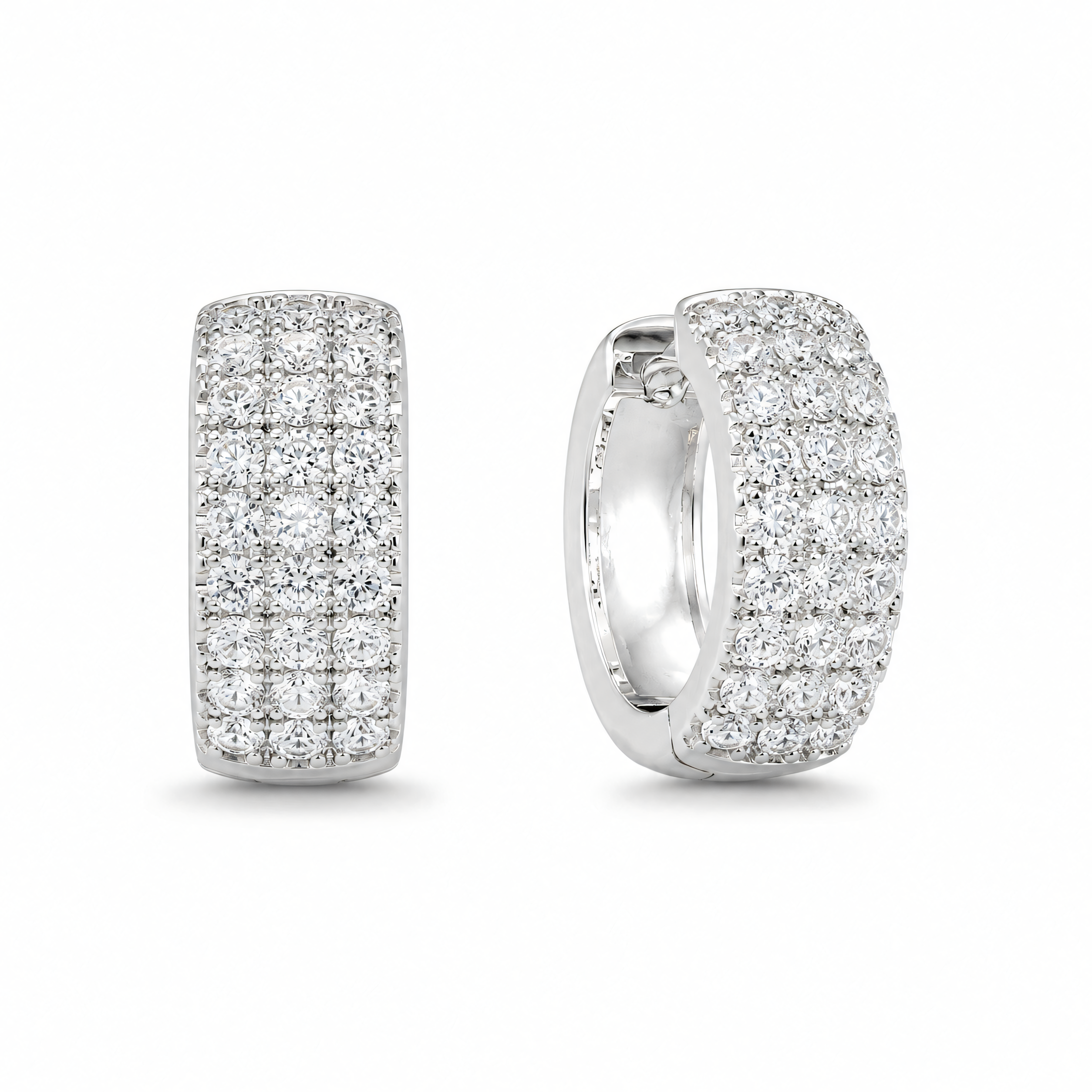 925 silver rhodium-plated multi-row hoop earrings with cubic zirconia | Splendido Jewelry