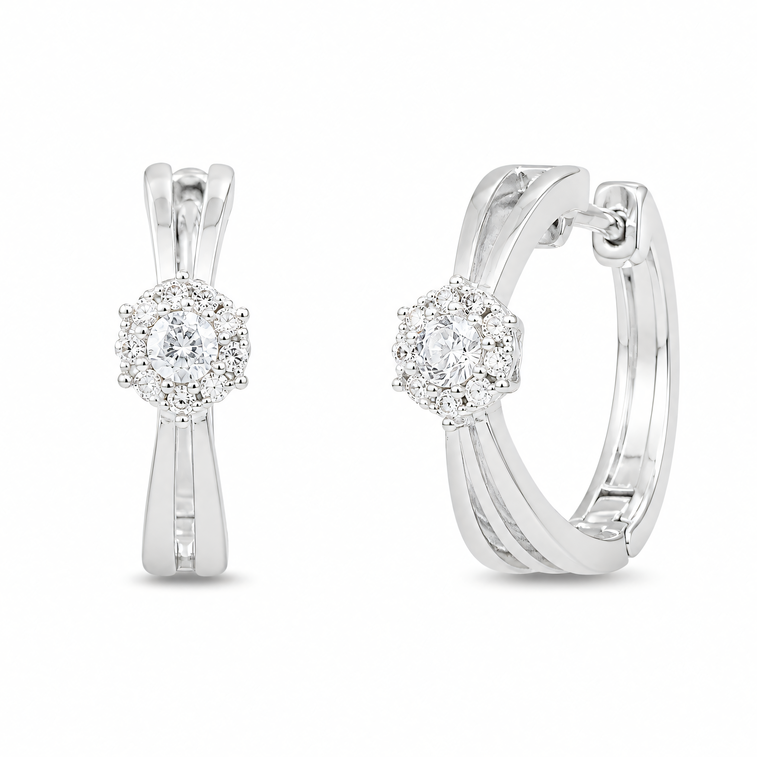 925 silver triple hoop earrings with cubic zirconia | Splendido Jewelry