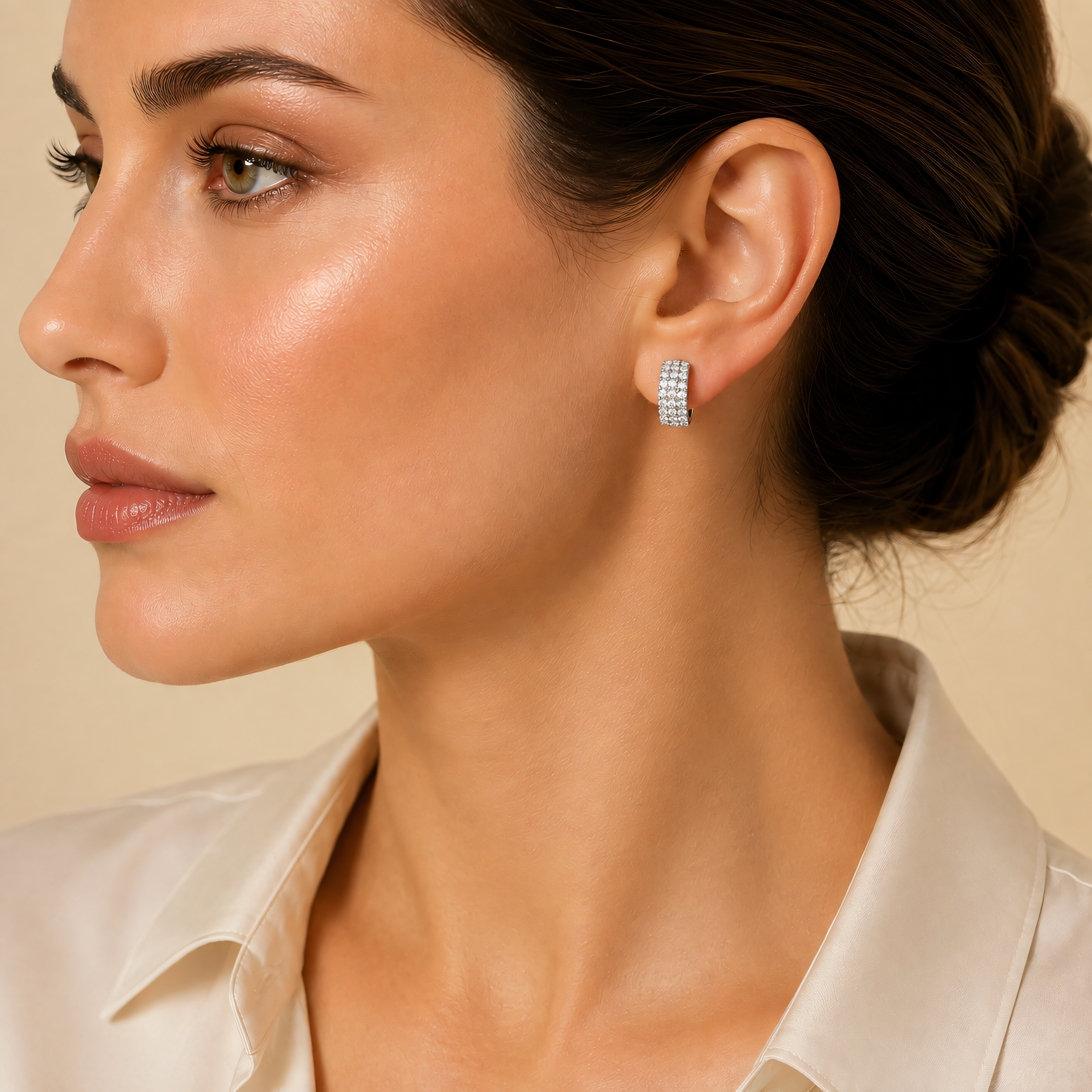 Close-up – 925 silver rhodium-plated multi-row hoop earrings with cubic zirconia