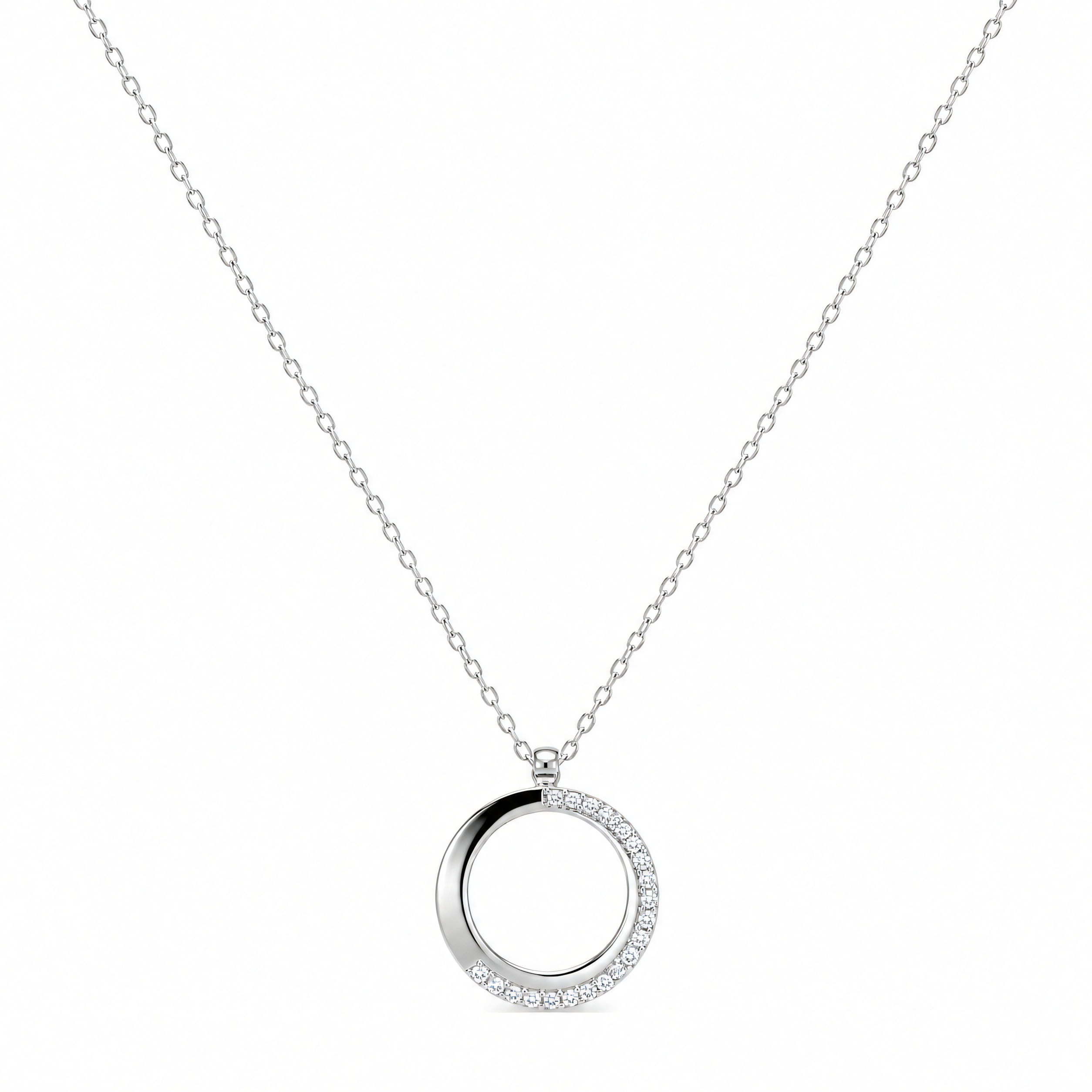 585 white gold necklace with 0,12 ct diamonds and circle pendant | Splendido Jewelry